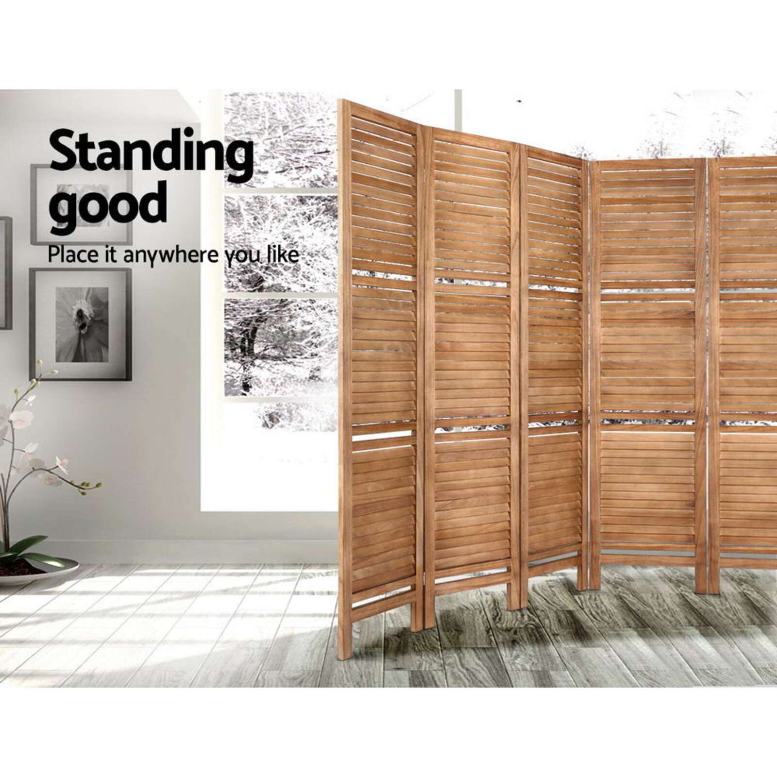 Artiss Room Divider Screen 8 Panel Privacy Dividers Shelf Wooden Timber
