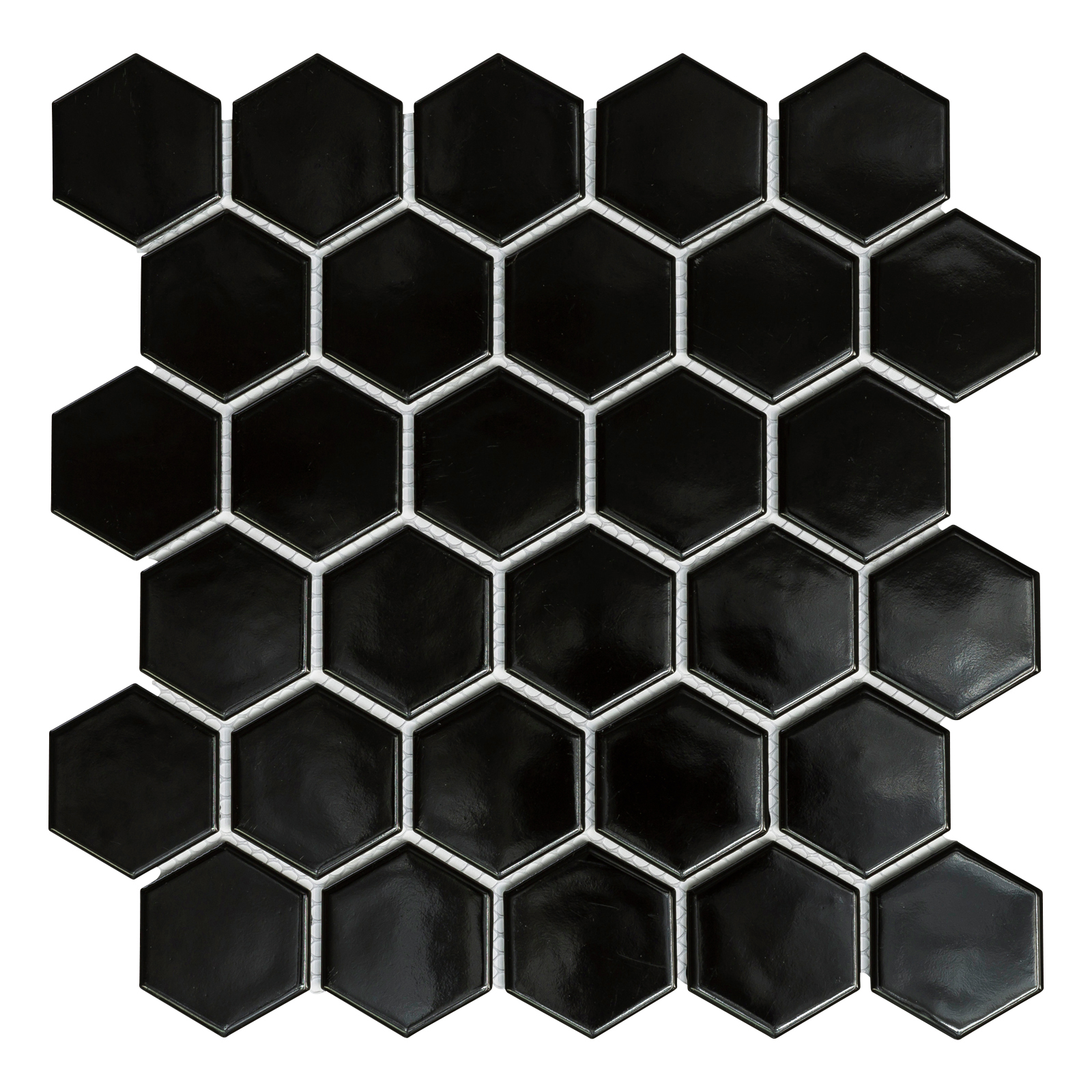 Decor8 Tiles 284 x 324 x 6mm Black Gloss Hexagon Ceramic Mosaic Tile