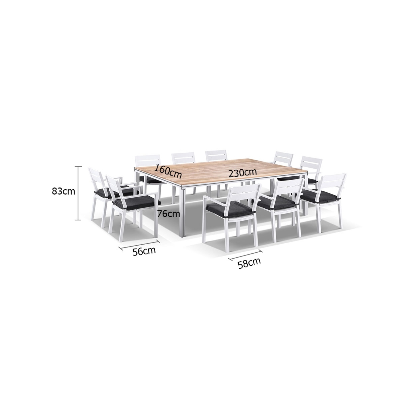 Outdoor Tuscany 10 Seater Teak Top Aluminium Dining Table & Aluminium