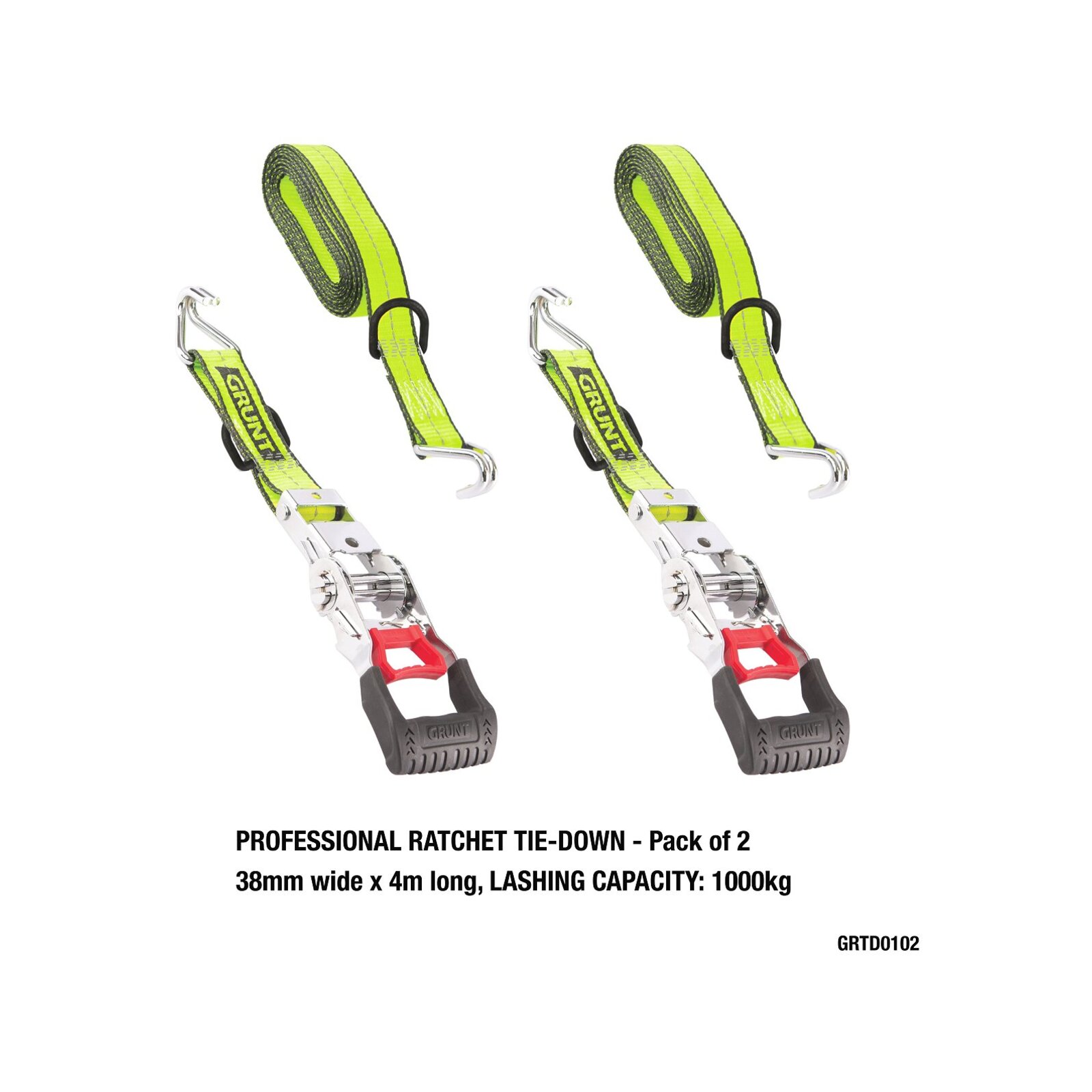 Grunt Pro 38mm x 4m Ratchet Tie Down 2 Pack Bunnings Australia