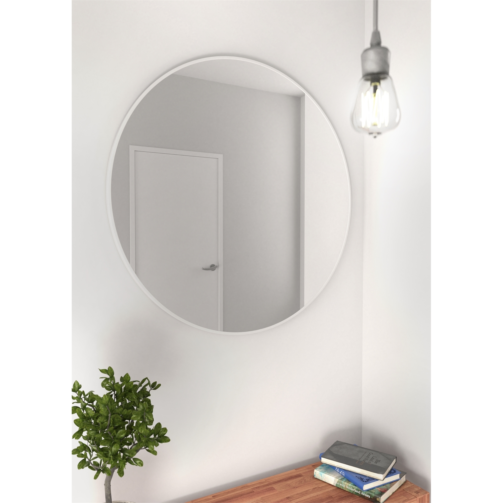 Future Glass 900mm White Stainless Steel Framed Round Mirror Bunnings