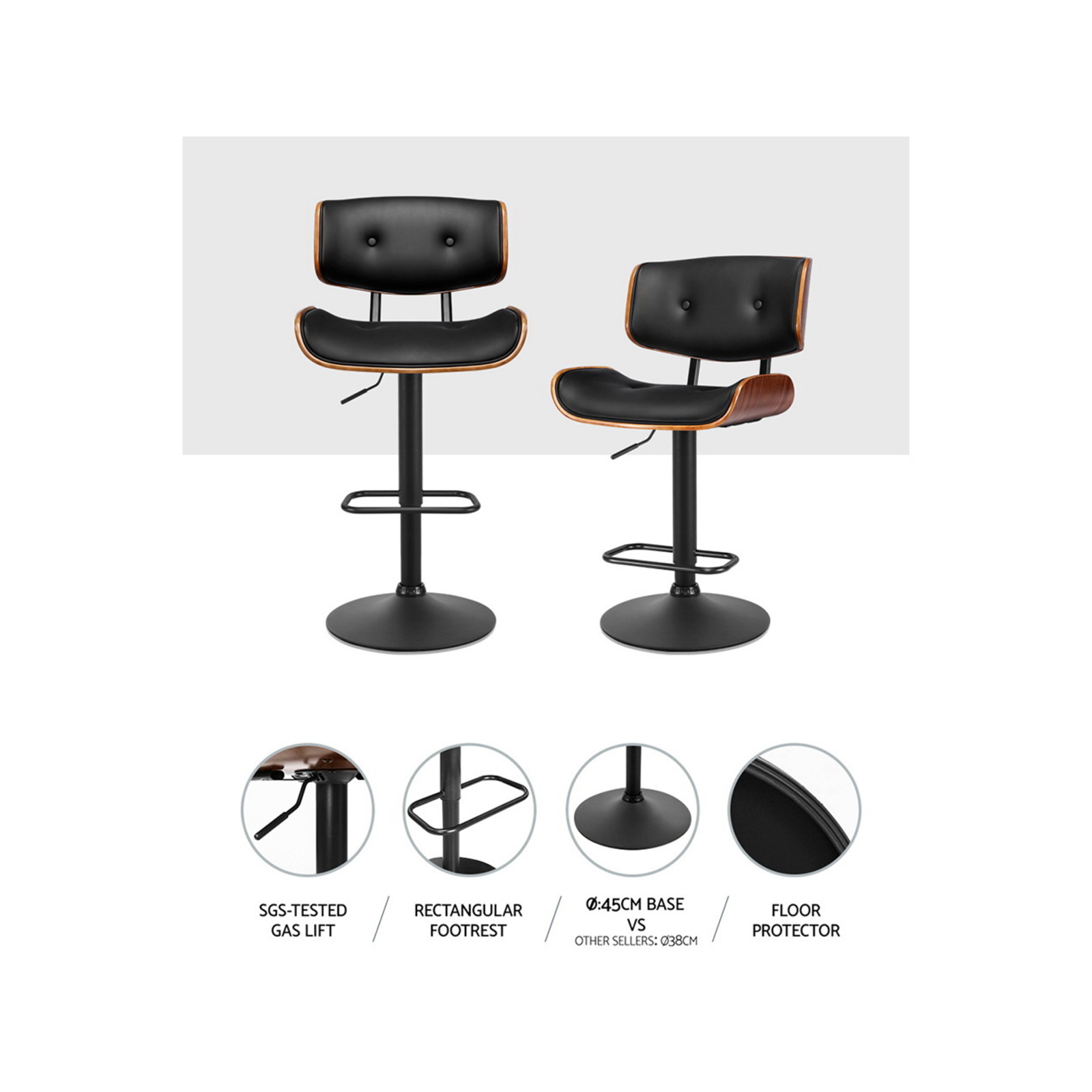 Artiss Bar Stools Kitchen Stool Swivel Leather Black CHERRY x4