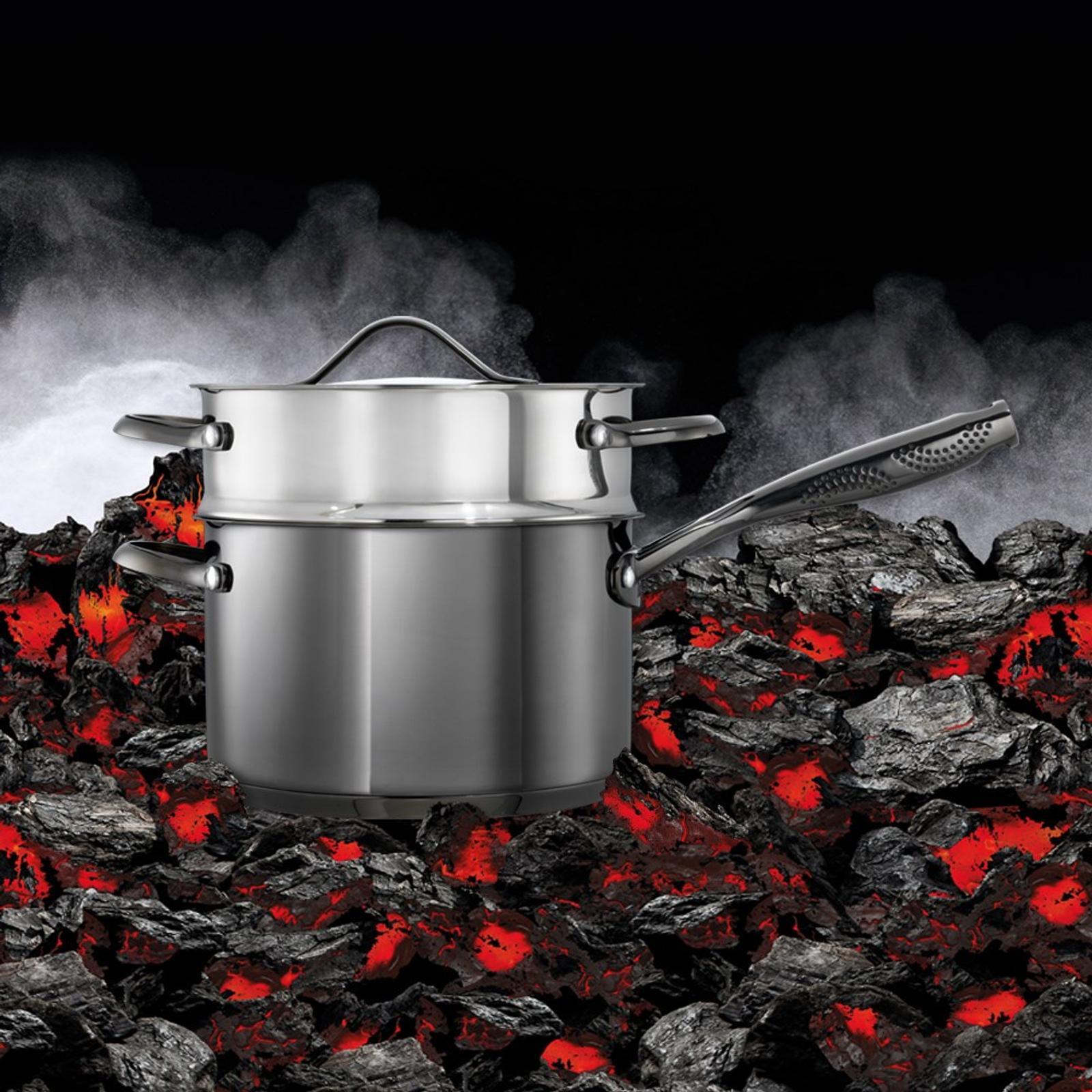 Baccarat iD3 Black Platinum Stainless Steel Saucepan & Steamer Set 20cm