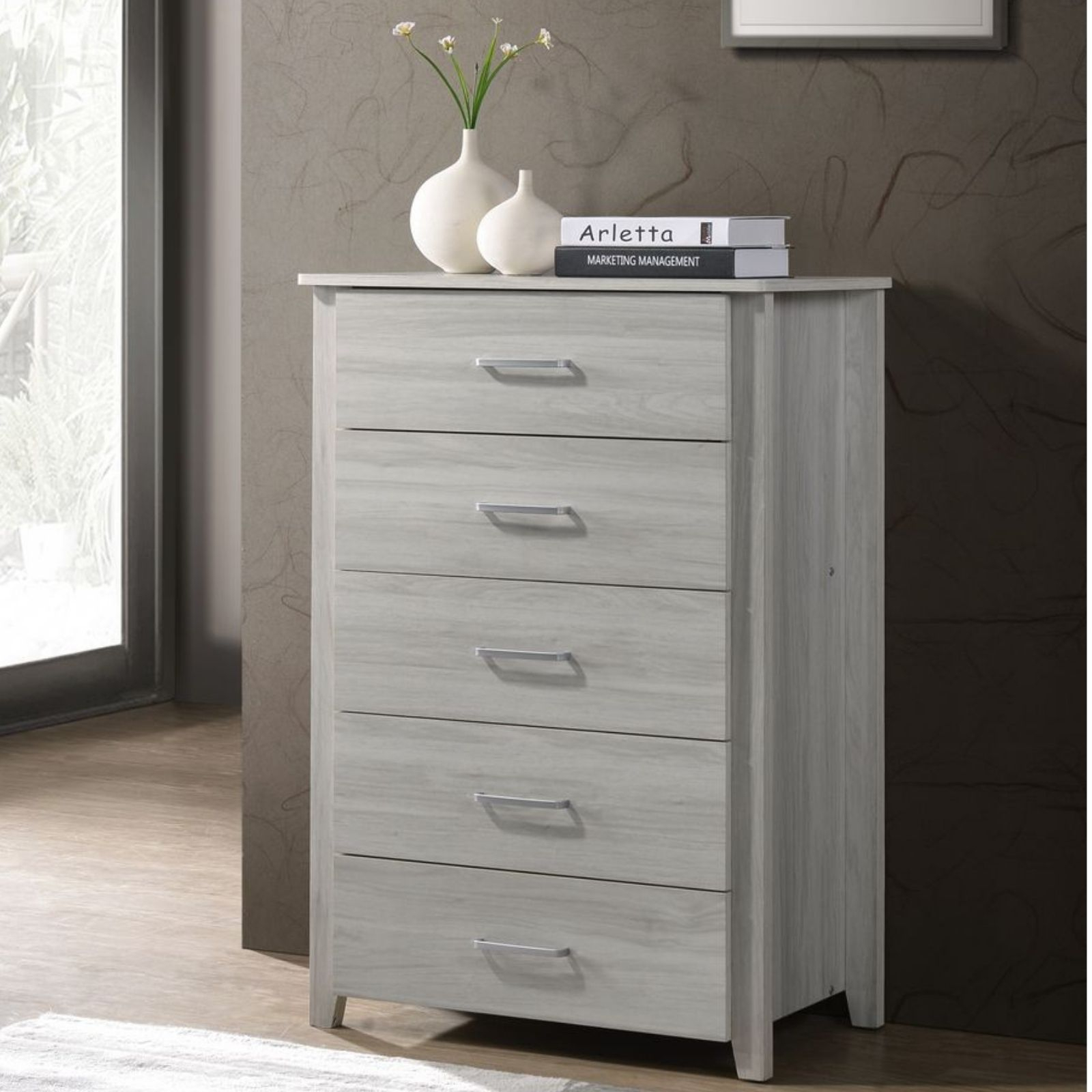White Washed Scandi Tallboy Chest of Drawer Bunnings Australia