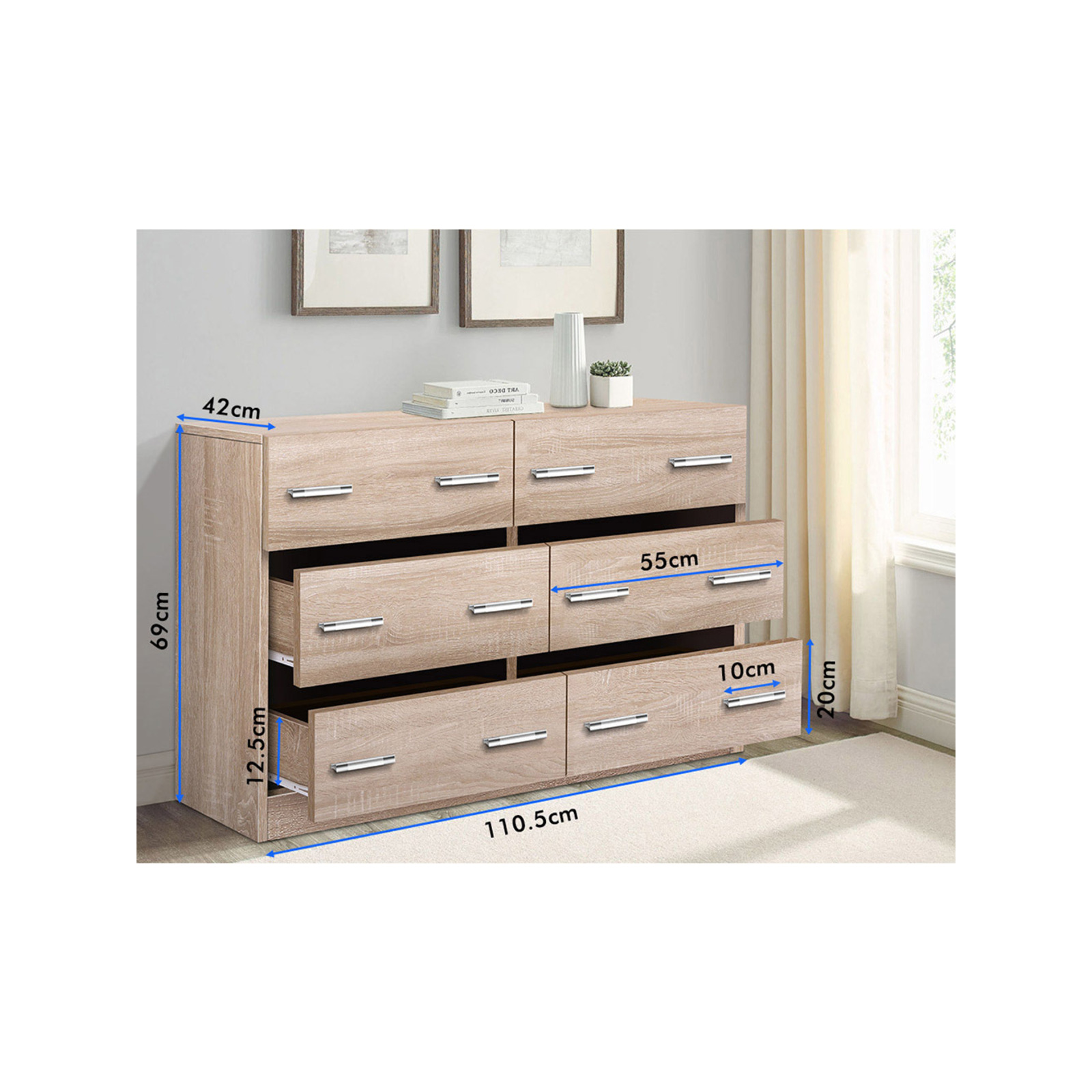 ALFORDSON 6 Chest of Drawers Hamptons Dresser Storage Tallboy