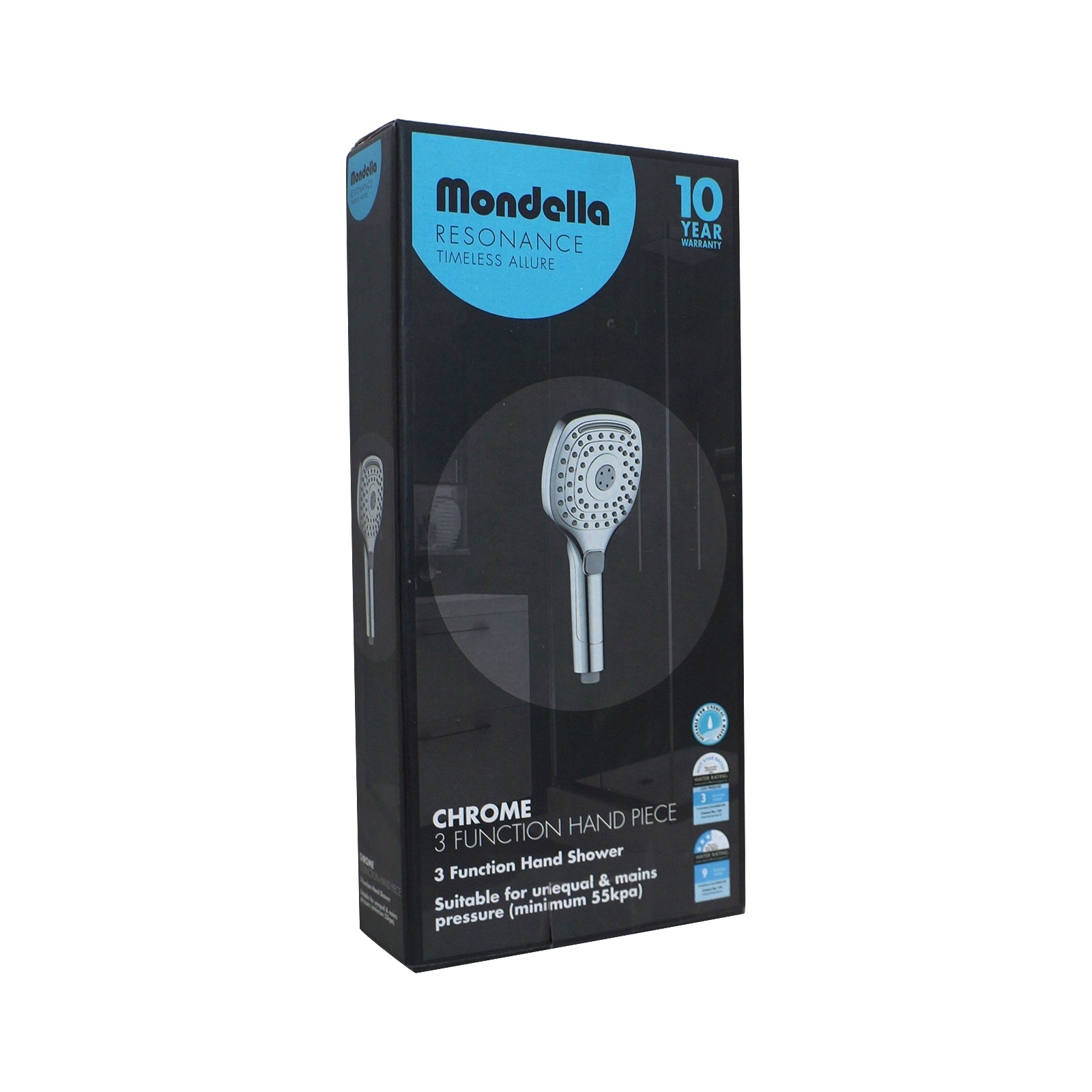 Mondella Resonance Chrome 3 Function Shower Hand Piece Bunnings New