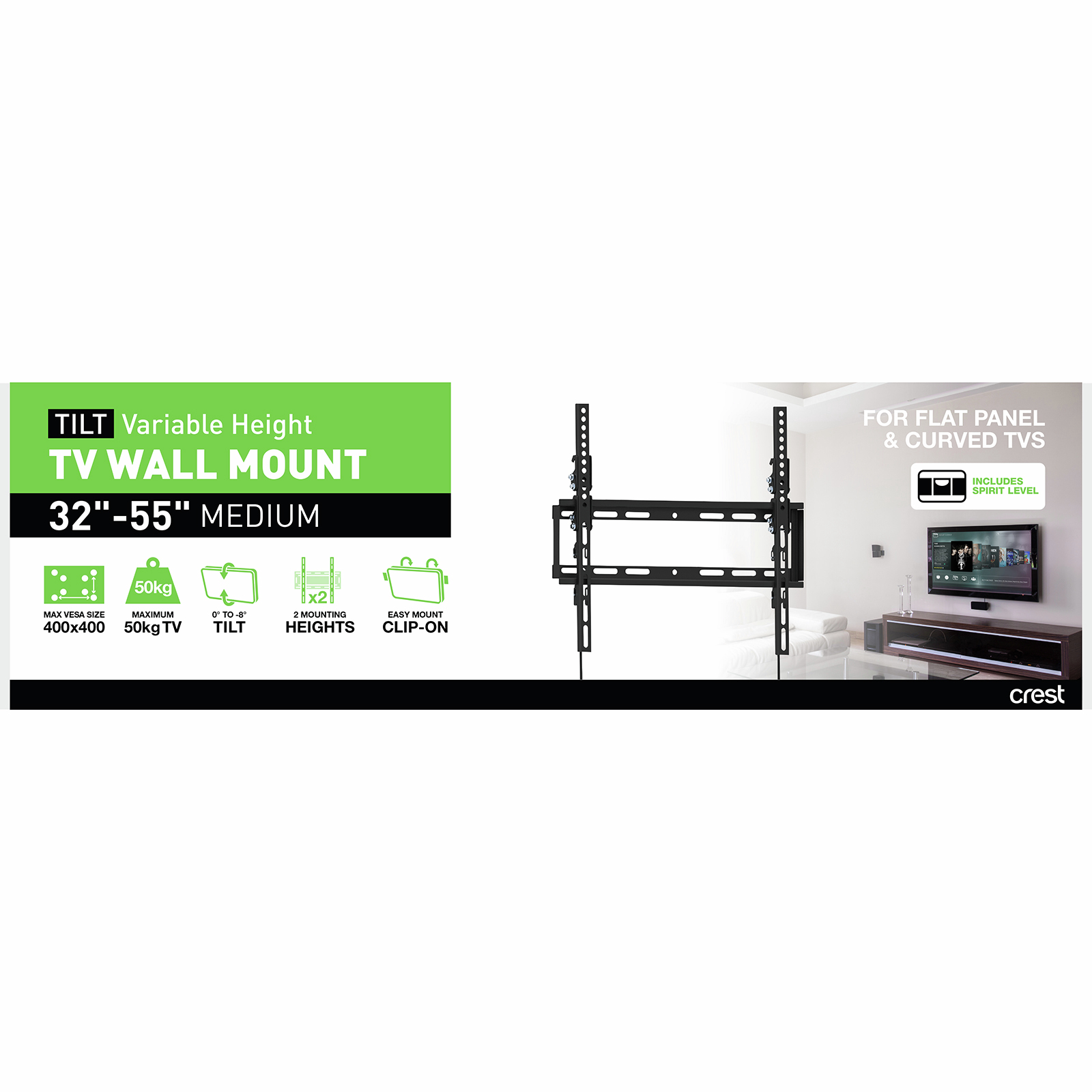 Crest Medium Tilt TV Bracket / Wall Mount With Variable Height
