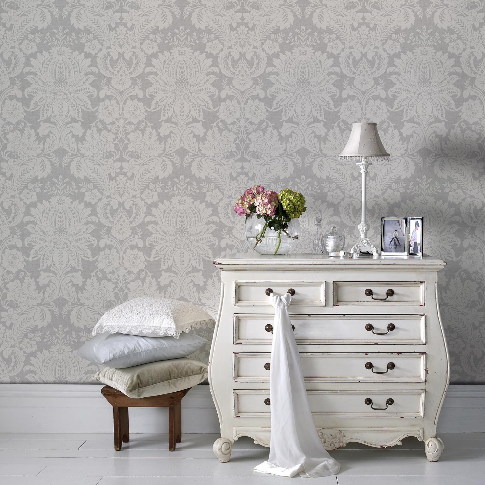 Superfresco Easy 52cm x 10m Grey Damask Wallpaper Bunnings