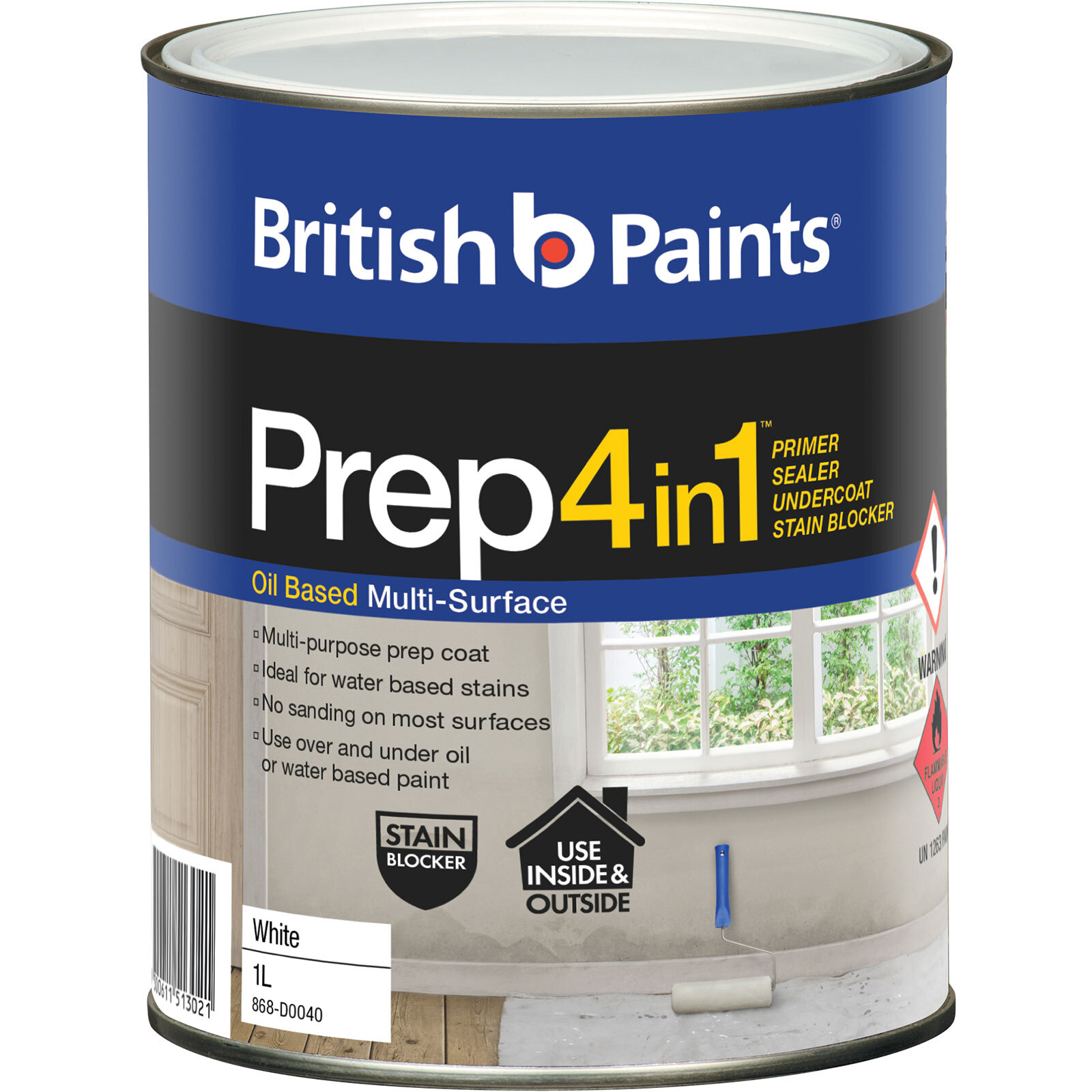 British Paints 1L White 4 In 1 Prep Oil Based Primer Sealer Undercoat