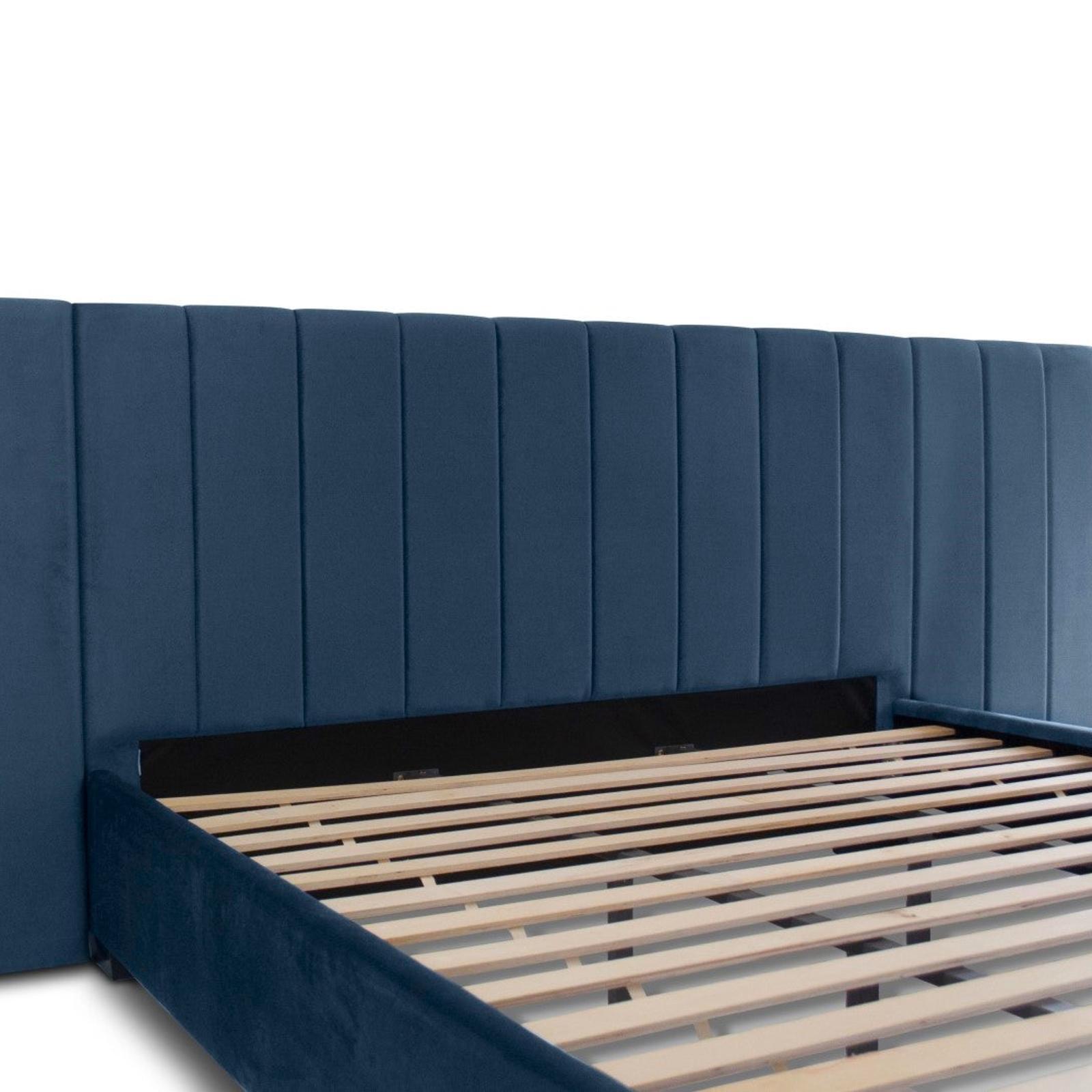 Extended Mayfair Blue Velvet Bed Frame Queen Bunnings Australia