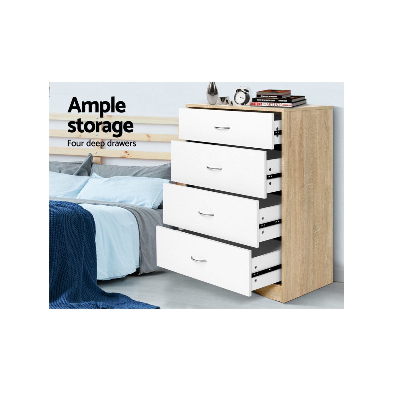 Artiss 4 Chest of Drawers Tallboy Dresser White Wood Bunnings