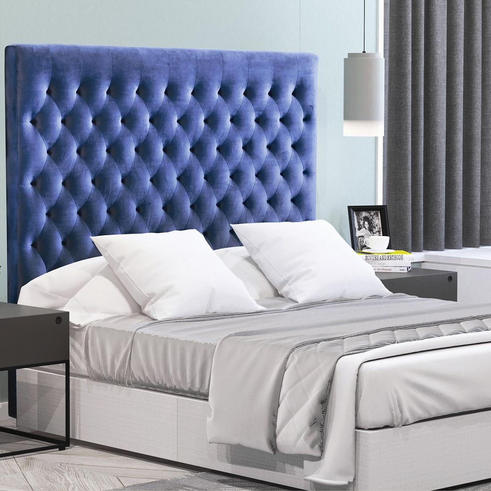 Istyle Modern Classic Mansory Queen Velvet Bed Head Blue Bunnings