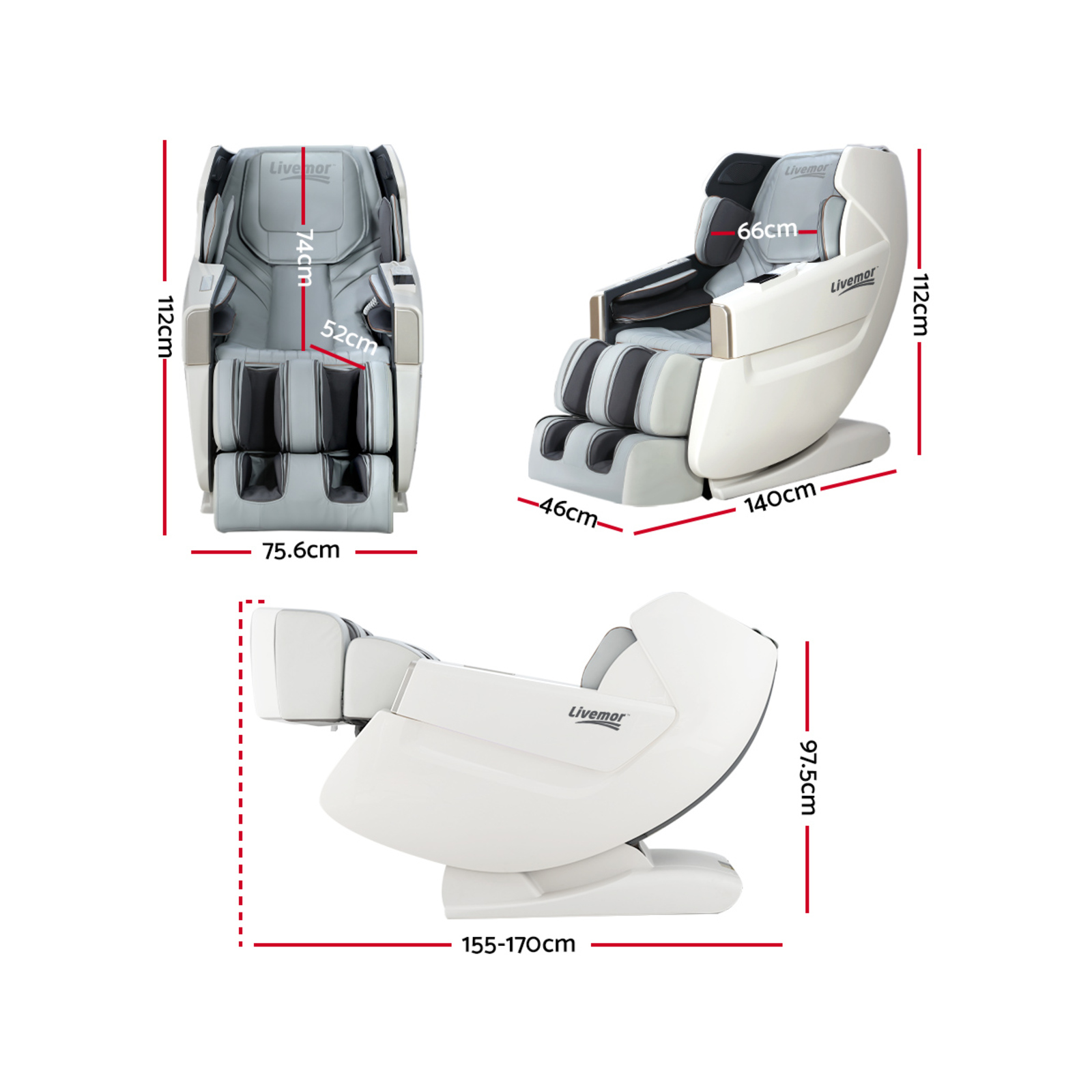 Livemor Electric Massage Chair Zero Gravity White Bunnings Australia