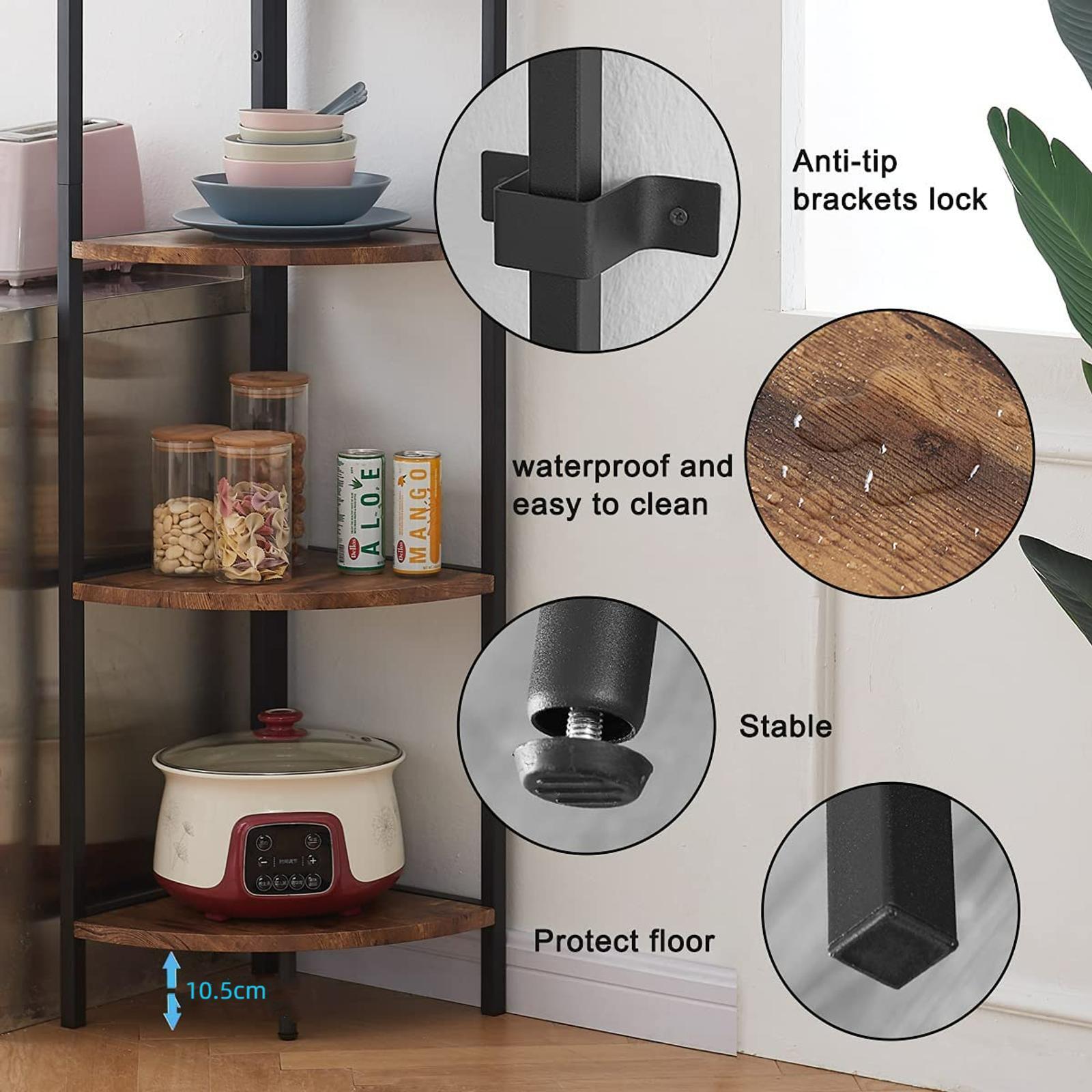 HOMFURN Corner Shelving Unit, 5Tier Industrial Corner Bookshelf Corner