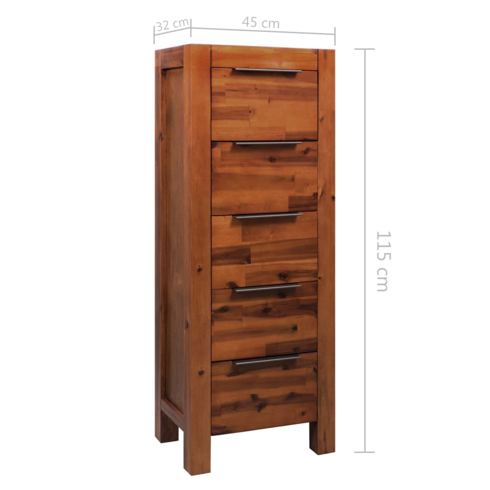 vidaXL 45 x 32 x 115cm Solid Acacia Wood Chest of Drawers Bunnings