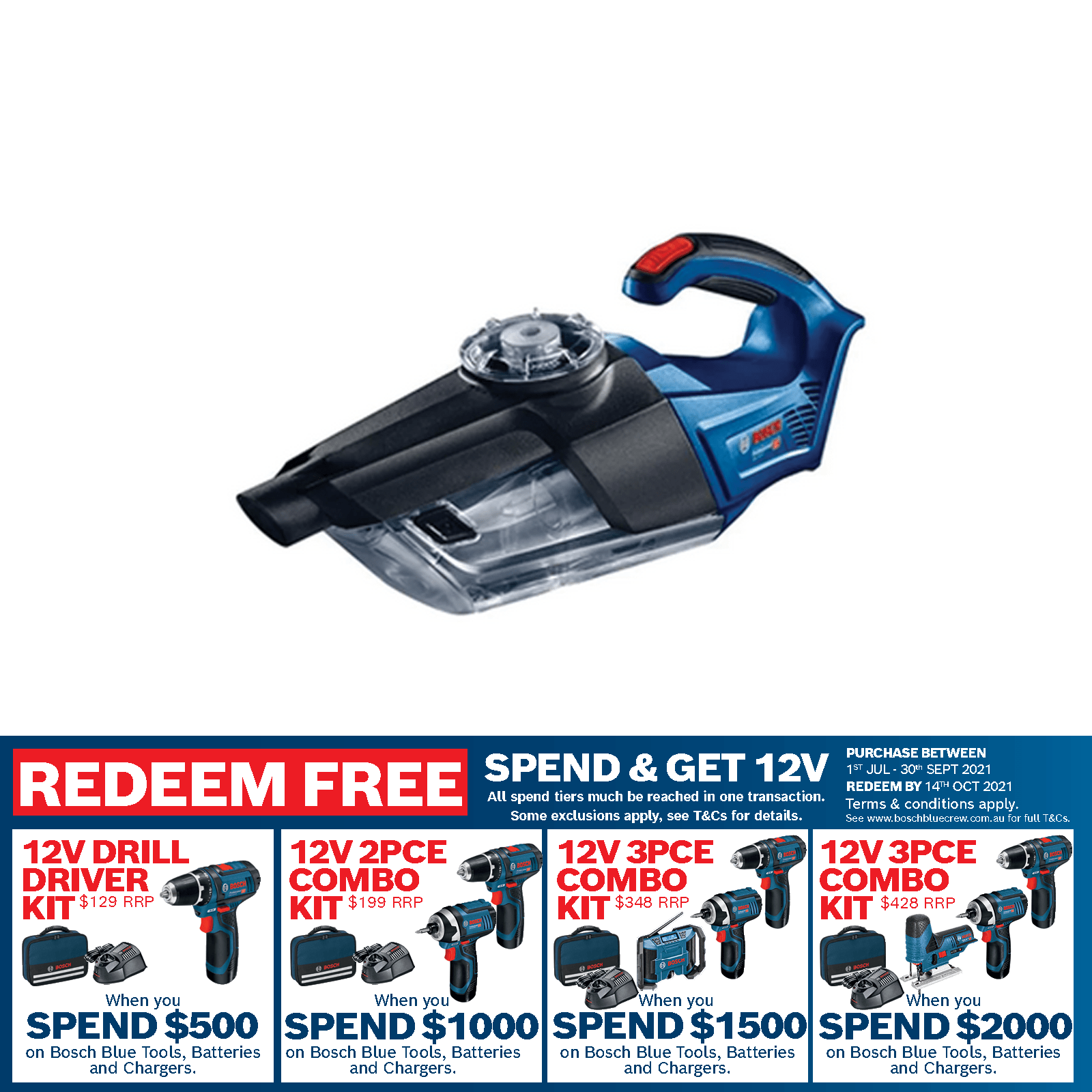 Bosch Blue 18V 1L GAS 18V1 Professional Cordless Vacuum Skin Only