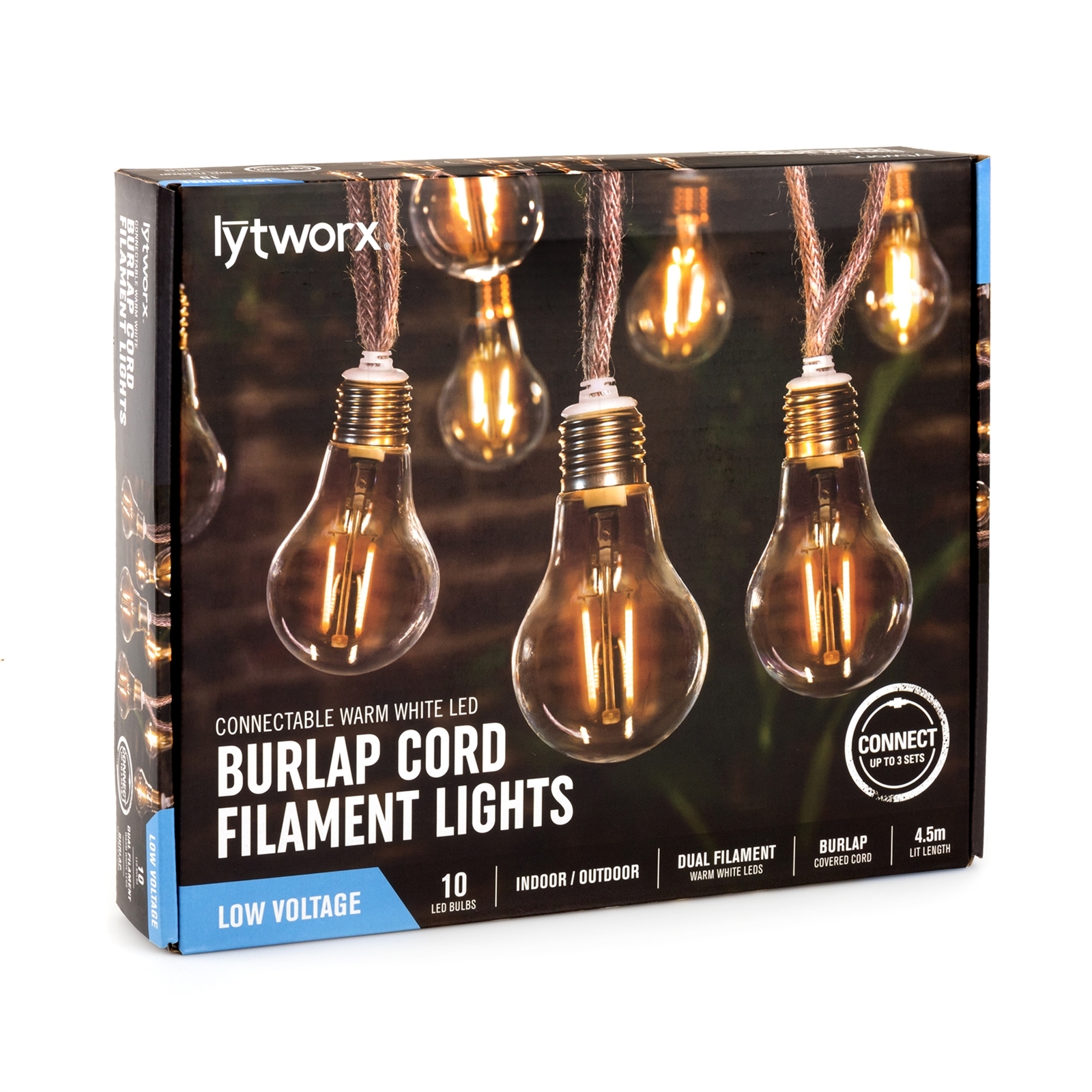 Lytworx Warm White Burlap Cord Filament Connectable Party Lights 10