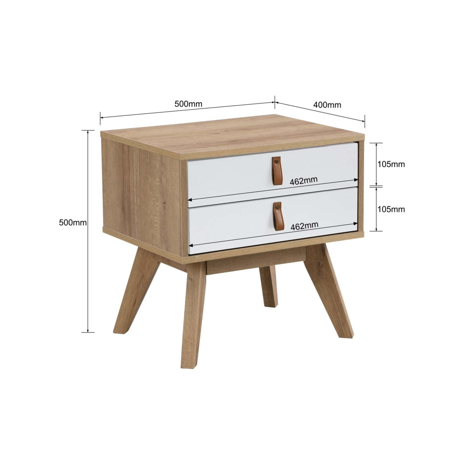 Mattea Scandinavian Wooden Bedside Nightstand Side Table W/ 2Drawers Oak/White Bunnings