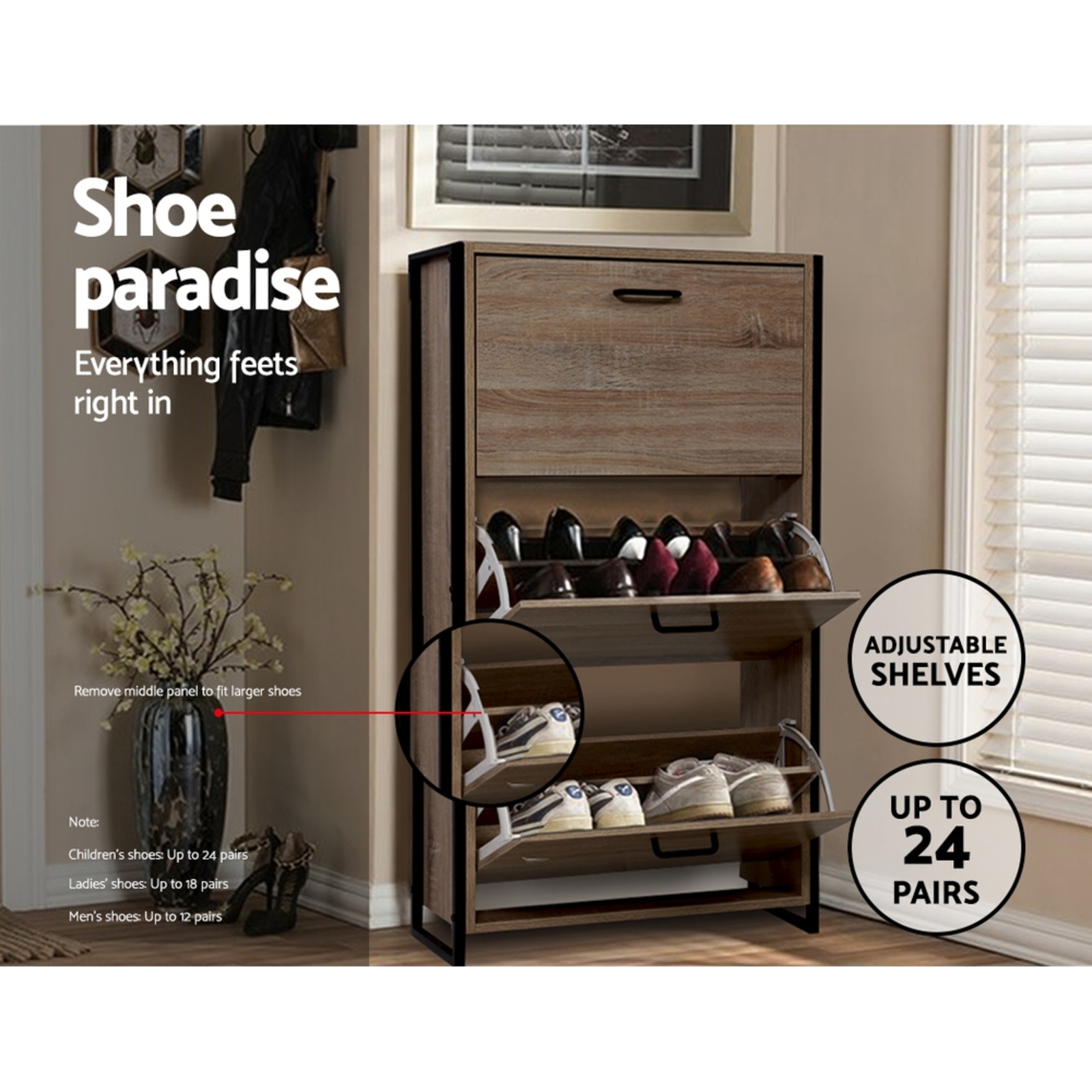 Artiss Shoe Shoes Storage Rack Wooden Organiser Up to 24 Pairs
