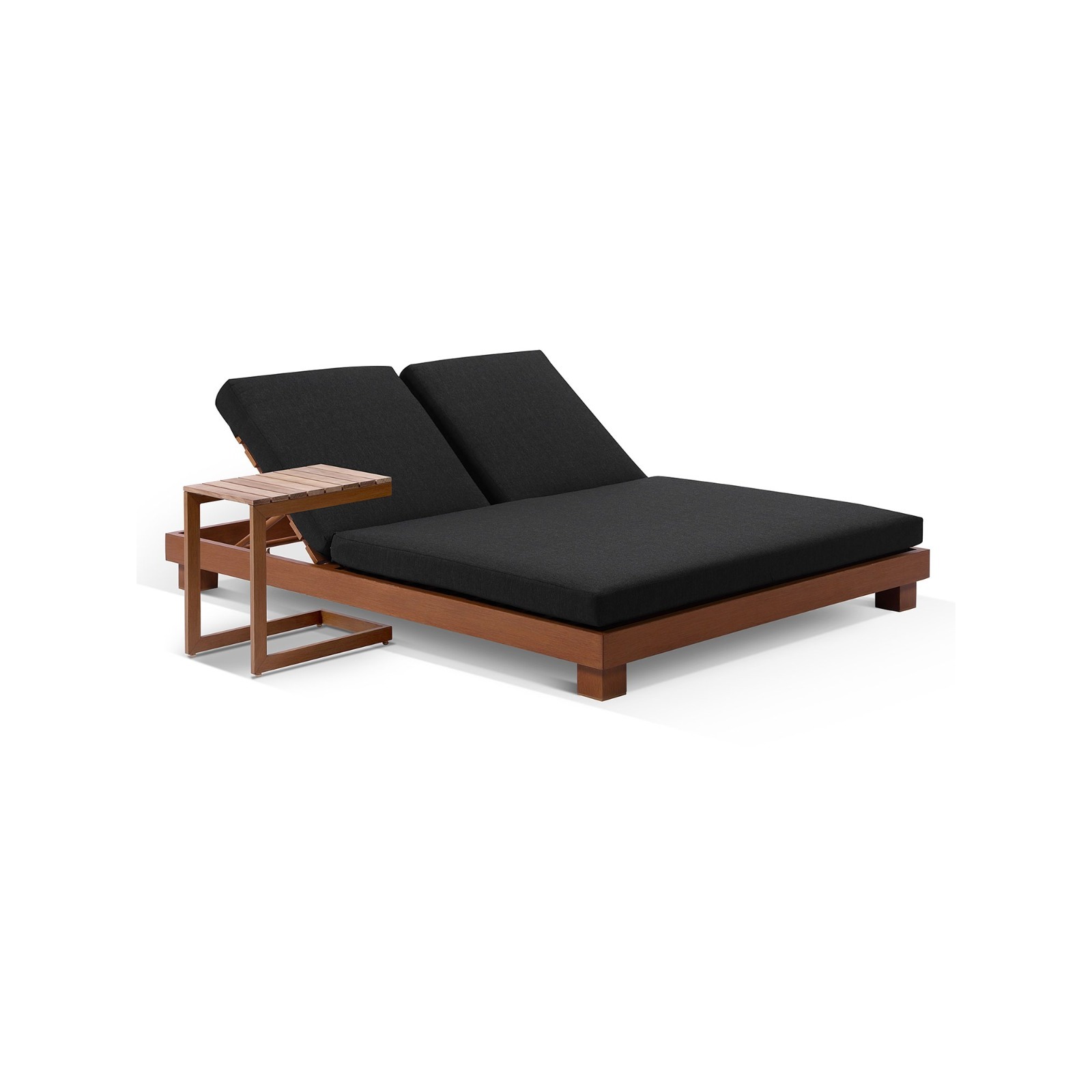 Santorini Aluminium Double Sun Lounge In Teak Look With Slide Under