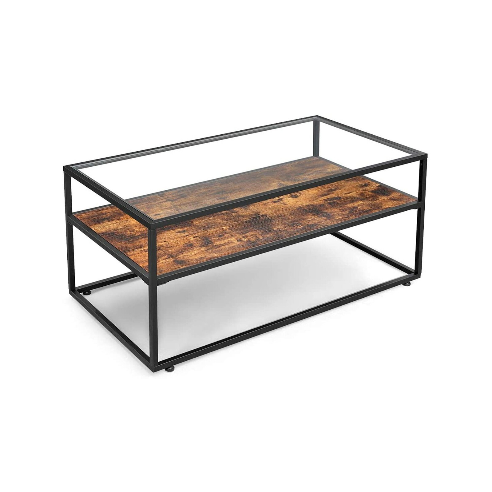 VASAGLE Coffee Table Glass Top Rustic Brown and Black Bunnings Australia