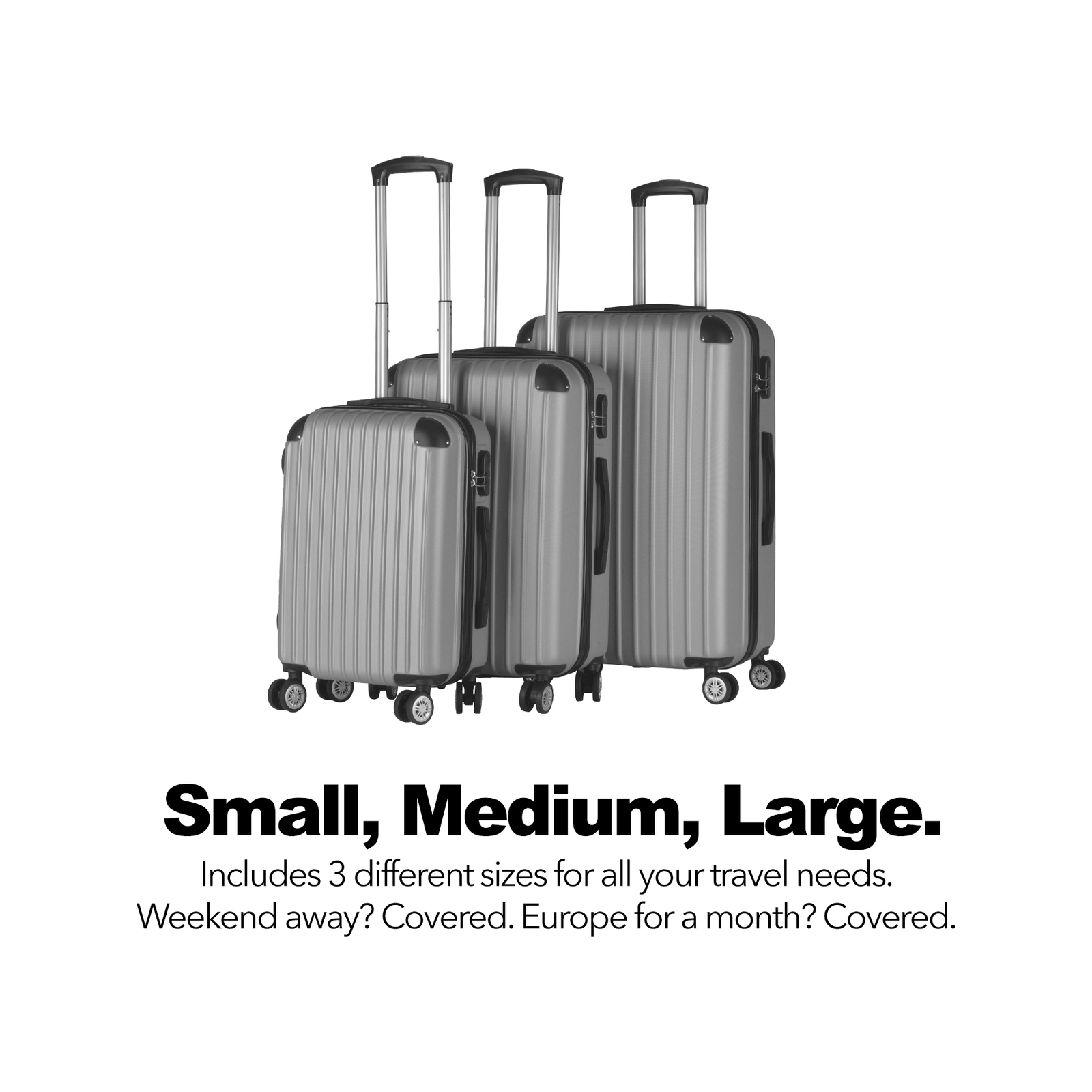 Milano Premium 3pc ABS Luggage Suitcase Luxury Hard Case Shockproof