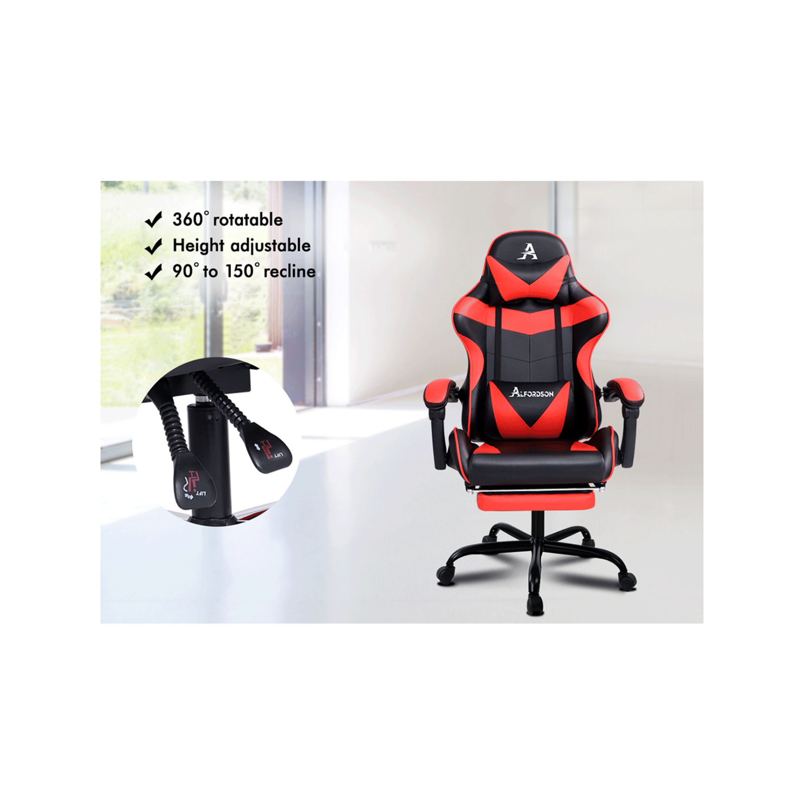 ALFORDSON Gaming Chair with Lumbar Massage Office Chair Black & Red