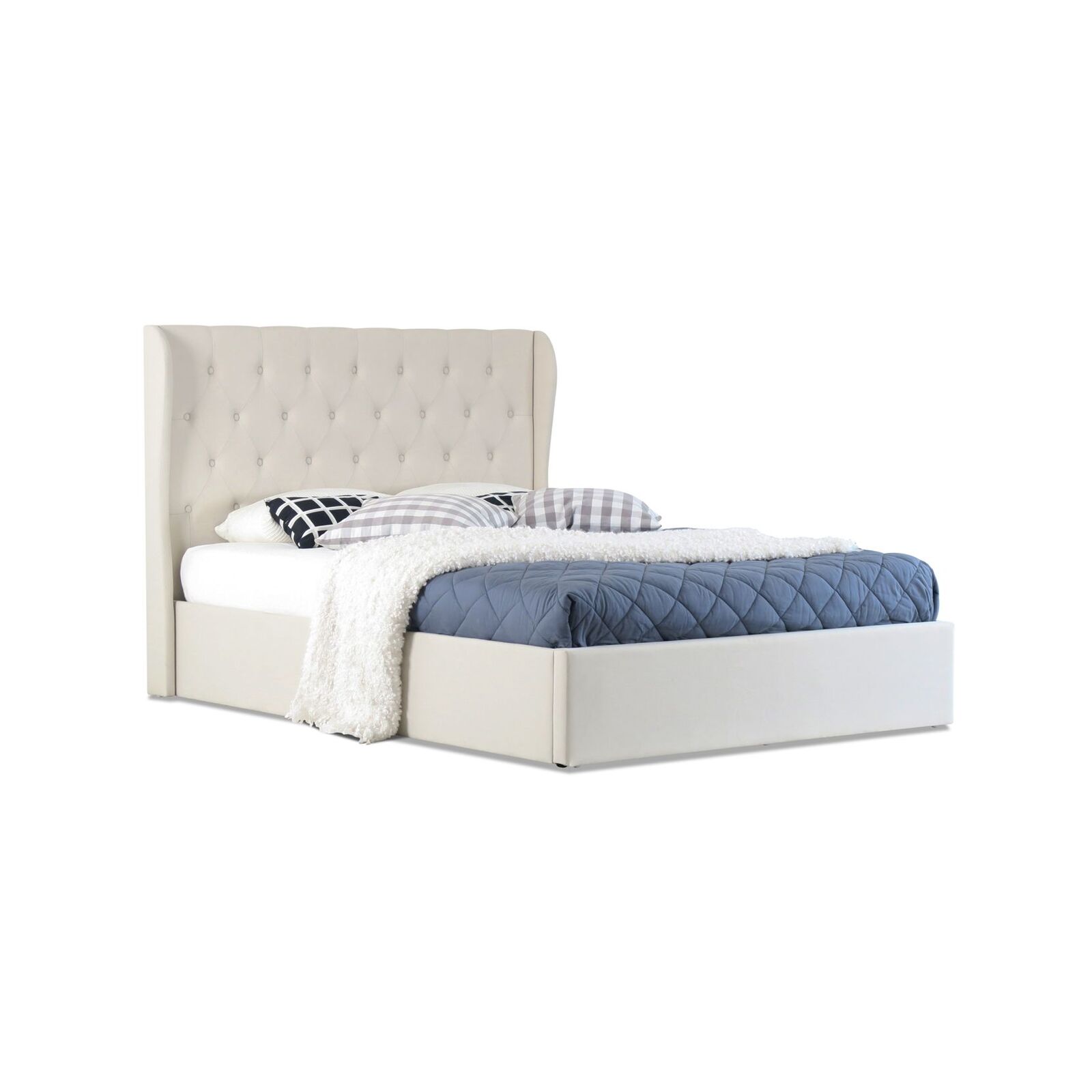Istyle Wimbledon Queen Gas Lift Ottoman Storage Bed Frame Fabric Beige Bunnings Australia
