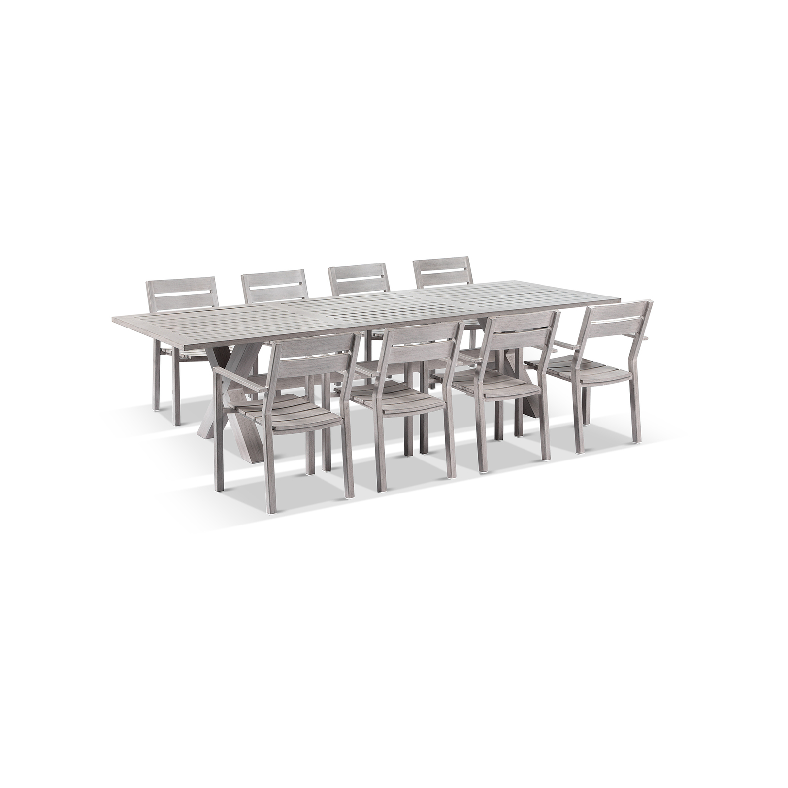 Outdoor Aged Teak Look Tahitian 2.1M Aluminium Dining Setting