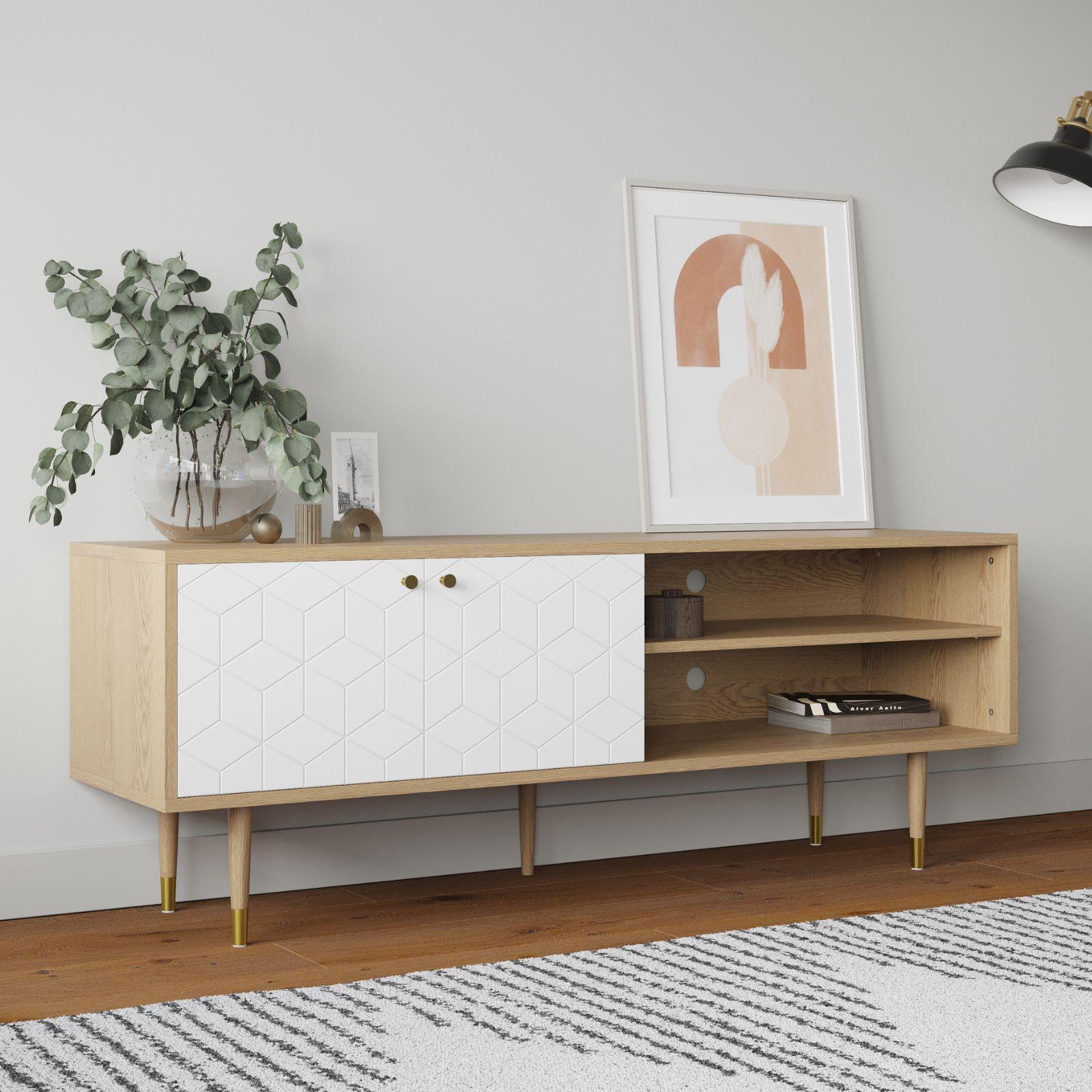 Hexii White & Natural Oak Entertainment Unit Bunnings Australia
