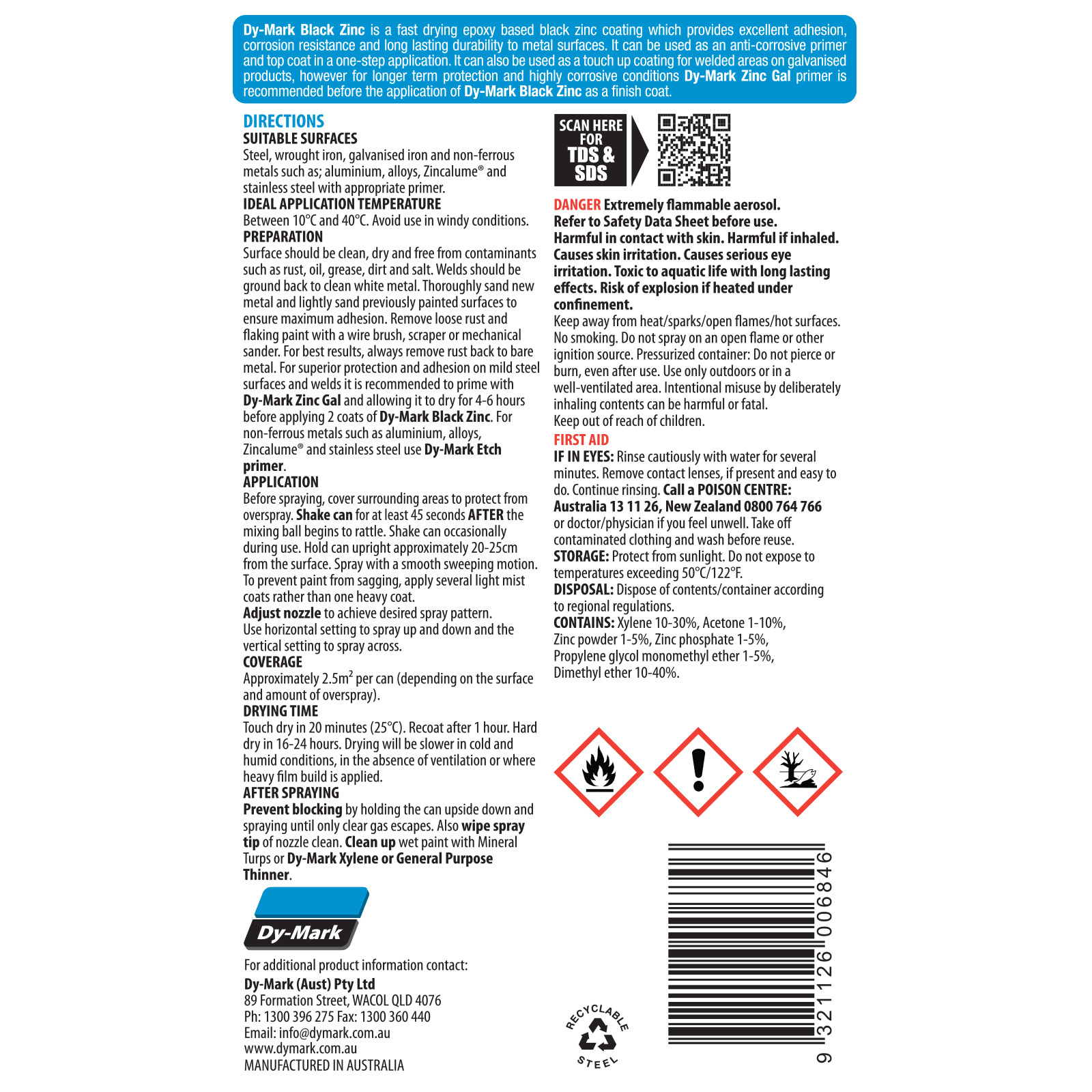 DyMark 400g Black Zinc Spray Paint Bunnings Australia