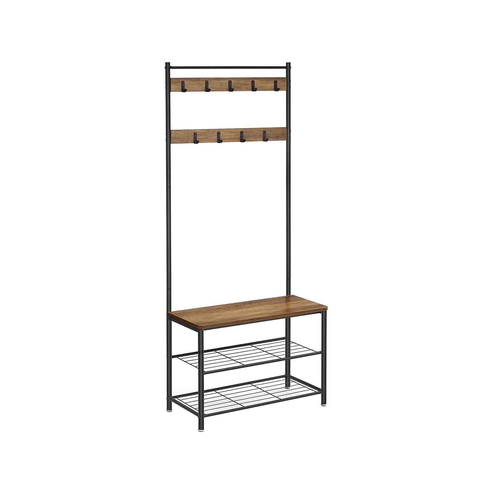 VASAGLE Coat Stand with Shoe Racks Walnut Brown/Black HSR041B41