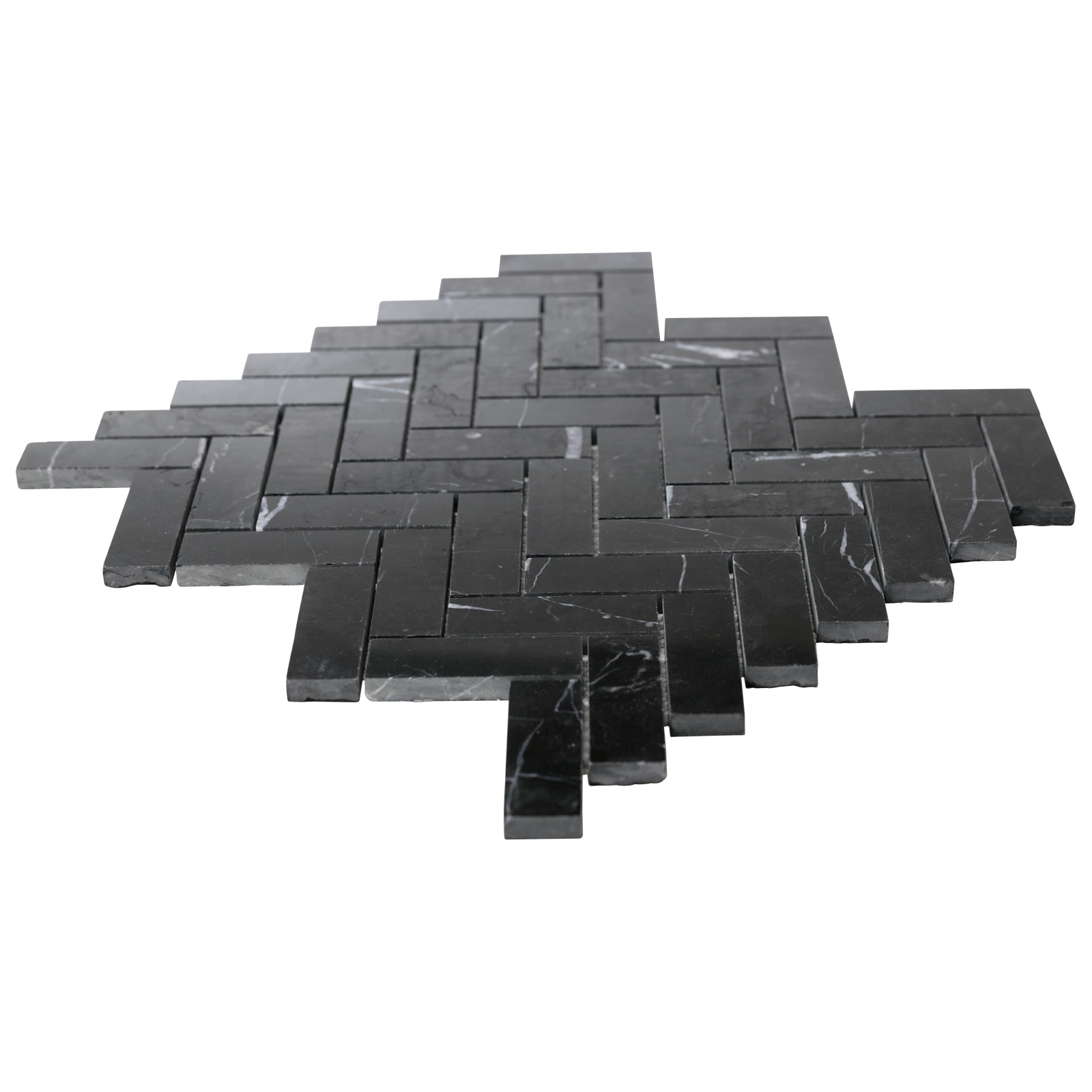 Decor8 Tiles 305 x 325 x 10mm Black Marble Herringbone Nero Mosaic Tile