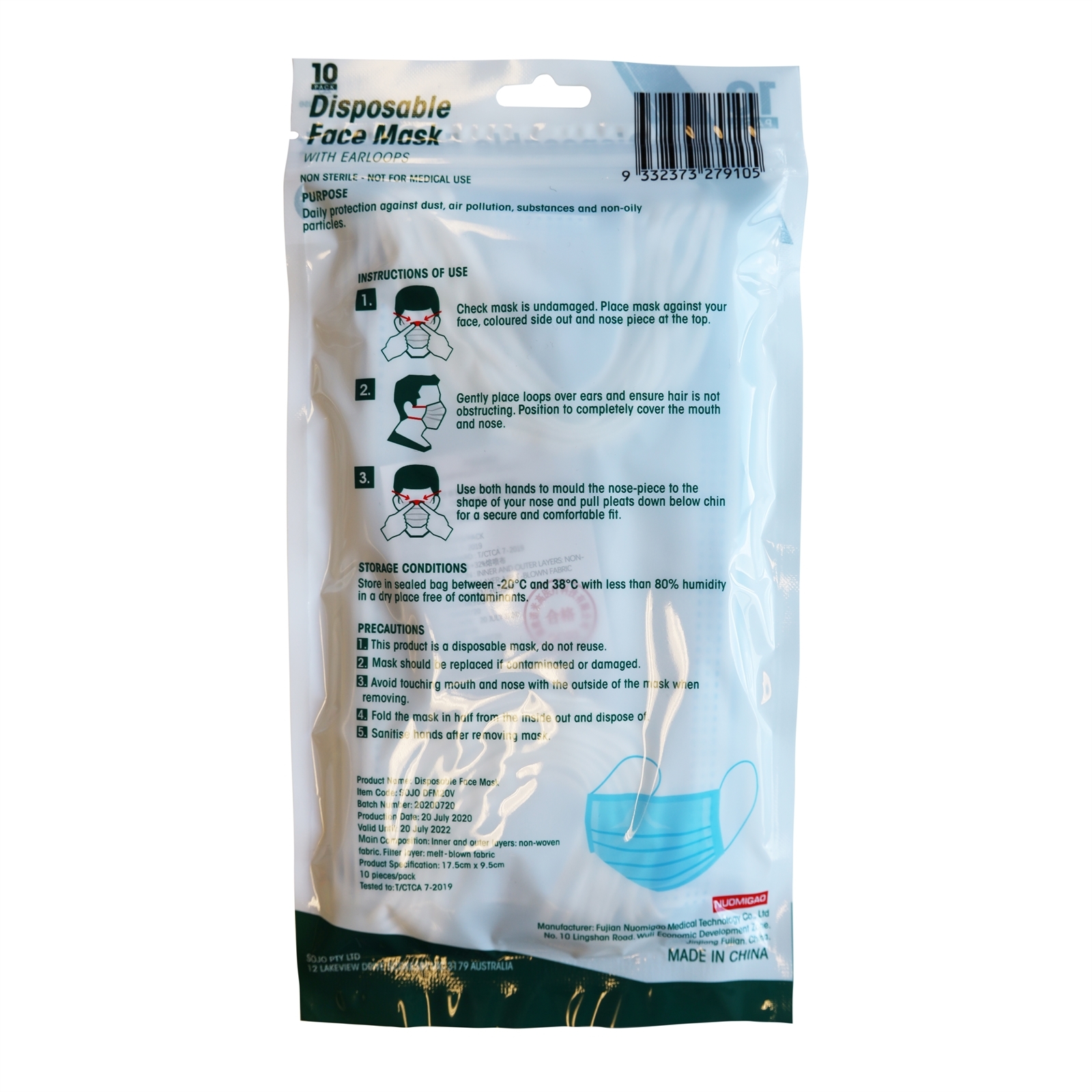 SOJO Disposable Face Mask 10 Pack Bunnings Australia
