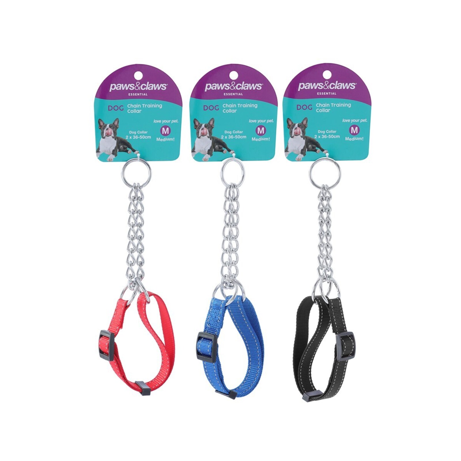 3PK Paws & Claws Chain Dog Pet Training Collar 3650cm w/ bing