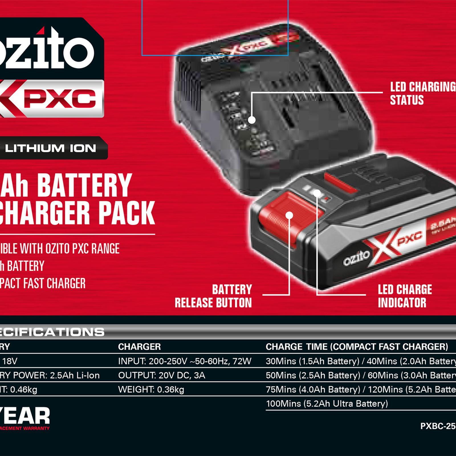 Ozito Power X Change 18V 2.5Ah Battery And Charger Pack Bunnings New