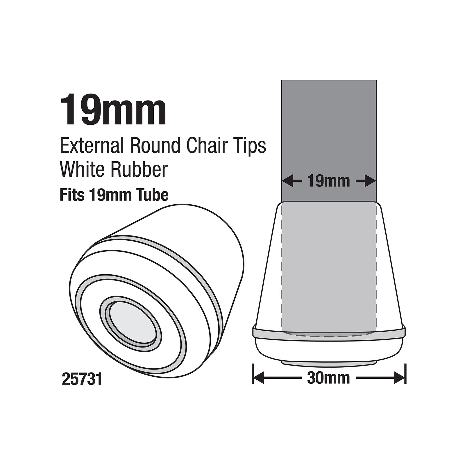 Surface Gard 19mm White Round External Rubber Chair Tips 4 Pack