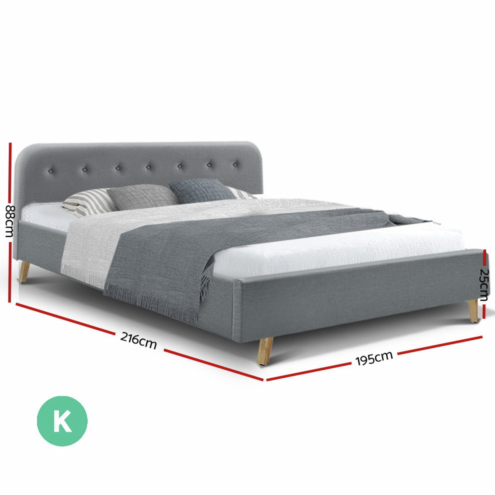 King Size Bed Frame Base Mattress Fabric Wooden Grey POLA Bunnings
