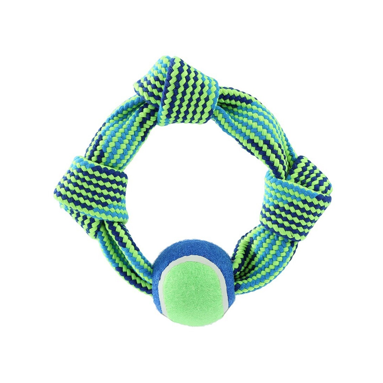 3x Paws & Claws 25cm TugOfWar Dog Squeaky Toy Rope Ring w/ Tennis