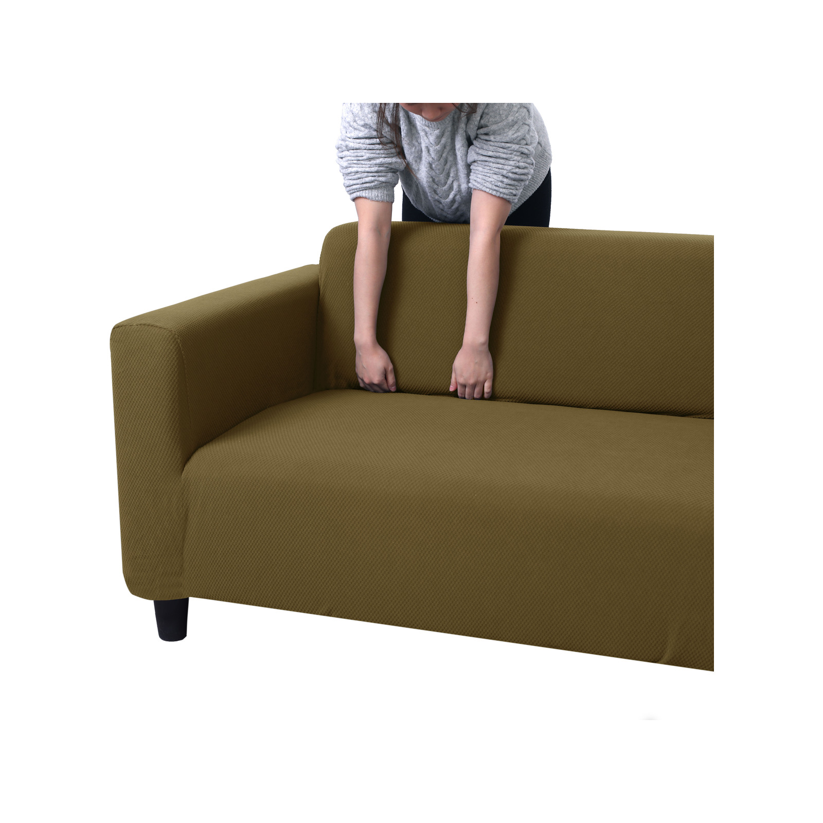 Home Living Jacquard Easy Stretch Brown 4 Seater Couch Sofa Cover