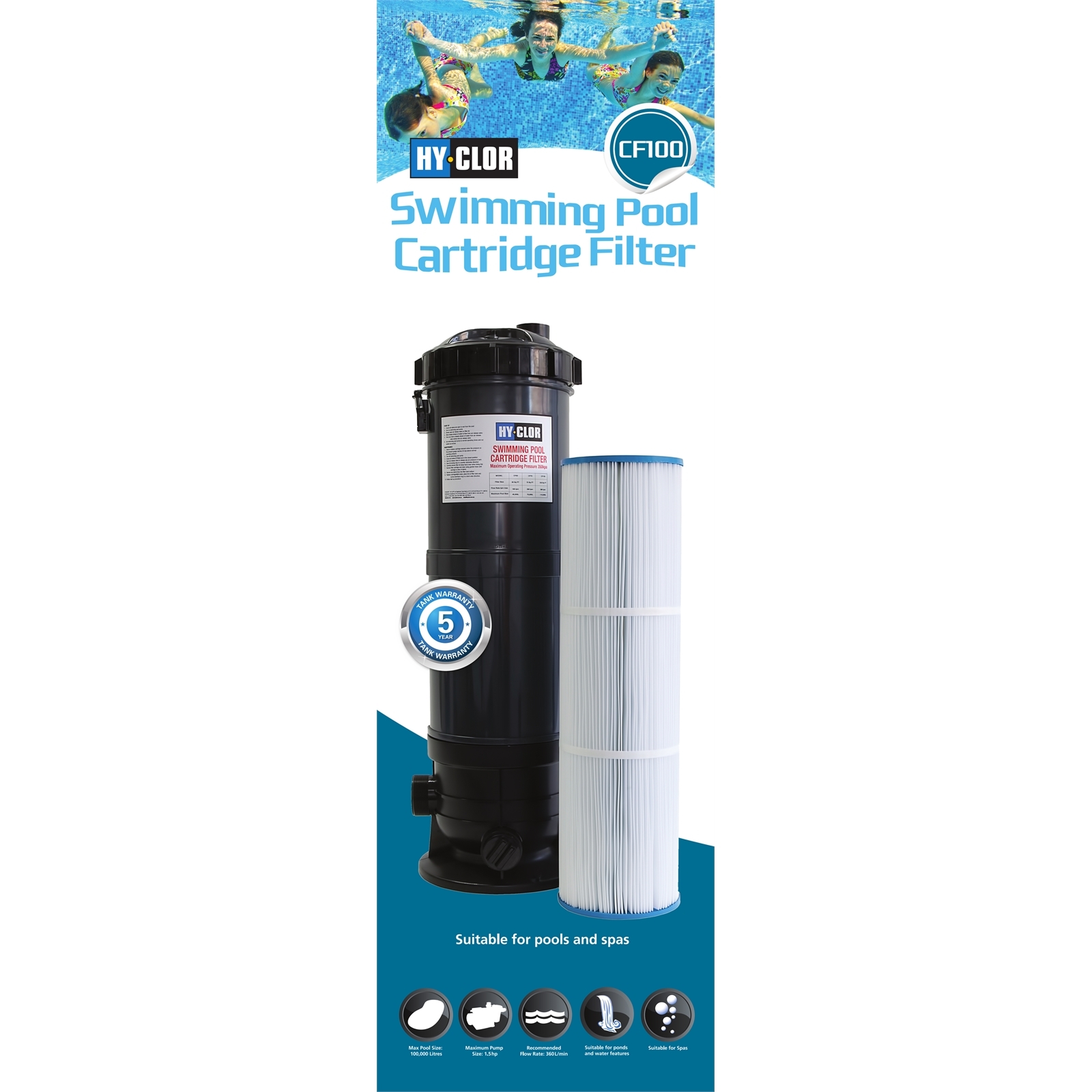HyClor Poseidon 100² Foot Pool Cartridge Filter Bunnings Australia