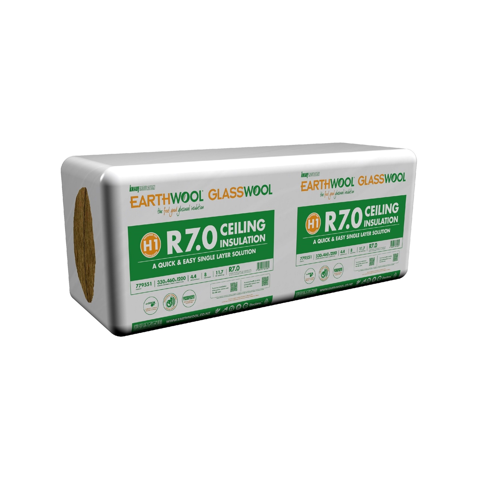 Earthwool 330 x 460 x 1200mm 4.4m² R7.0 Glasswool Batt Ceiling