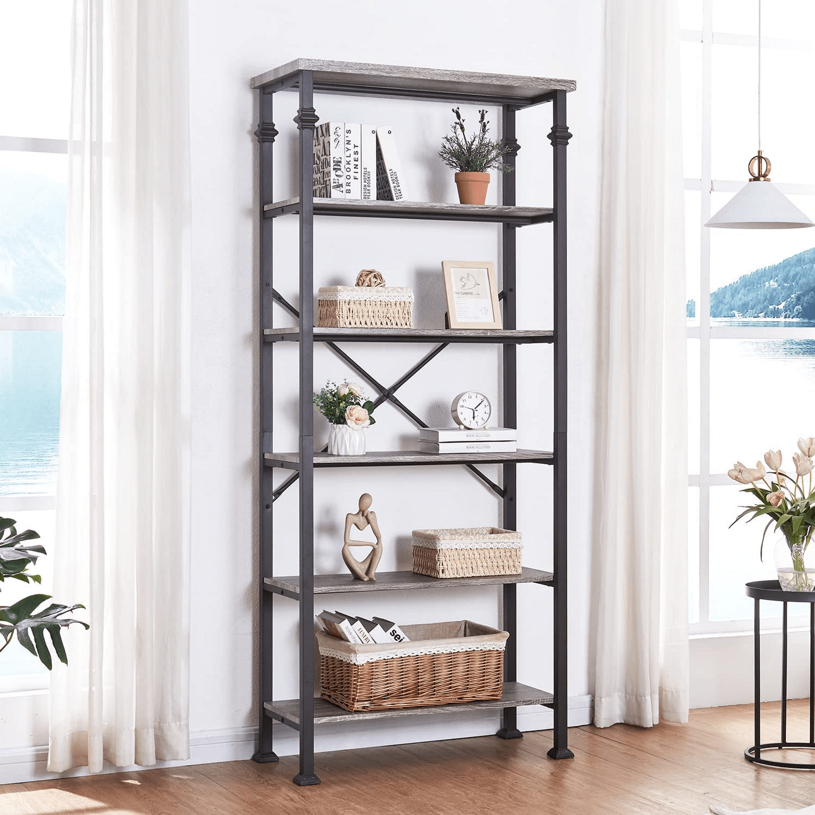 6Tier Industrial Shelving Unit and Display Shelf for Home,Grey