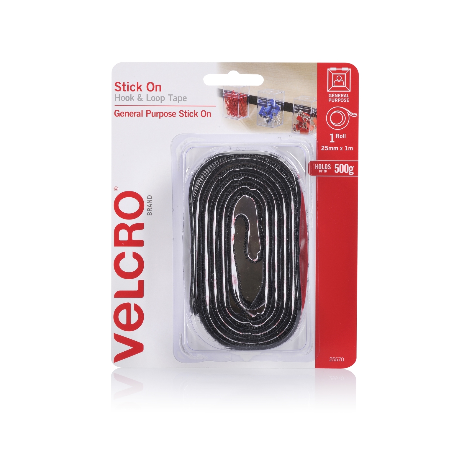 VELCRO Brand 25mm x 1m Black Stick On Hook and Loop Tape Bunnings