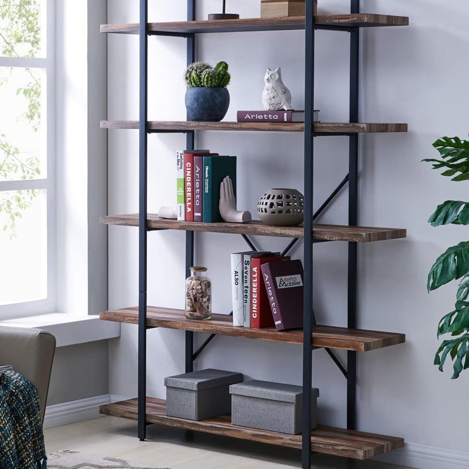 IHOMDEC 5 Tier Industrial Style Wood and Metal Bookshelves Retro Brown Bunnings Australia