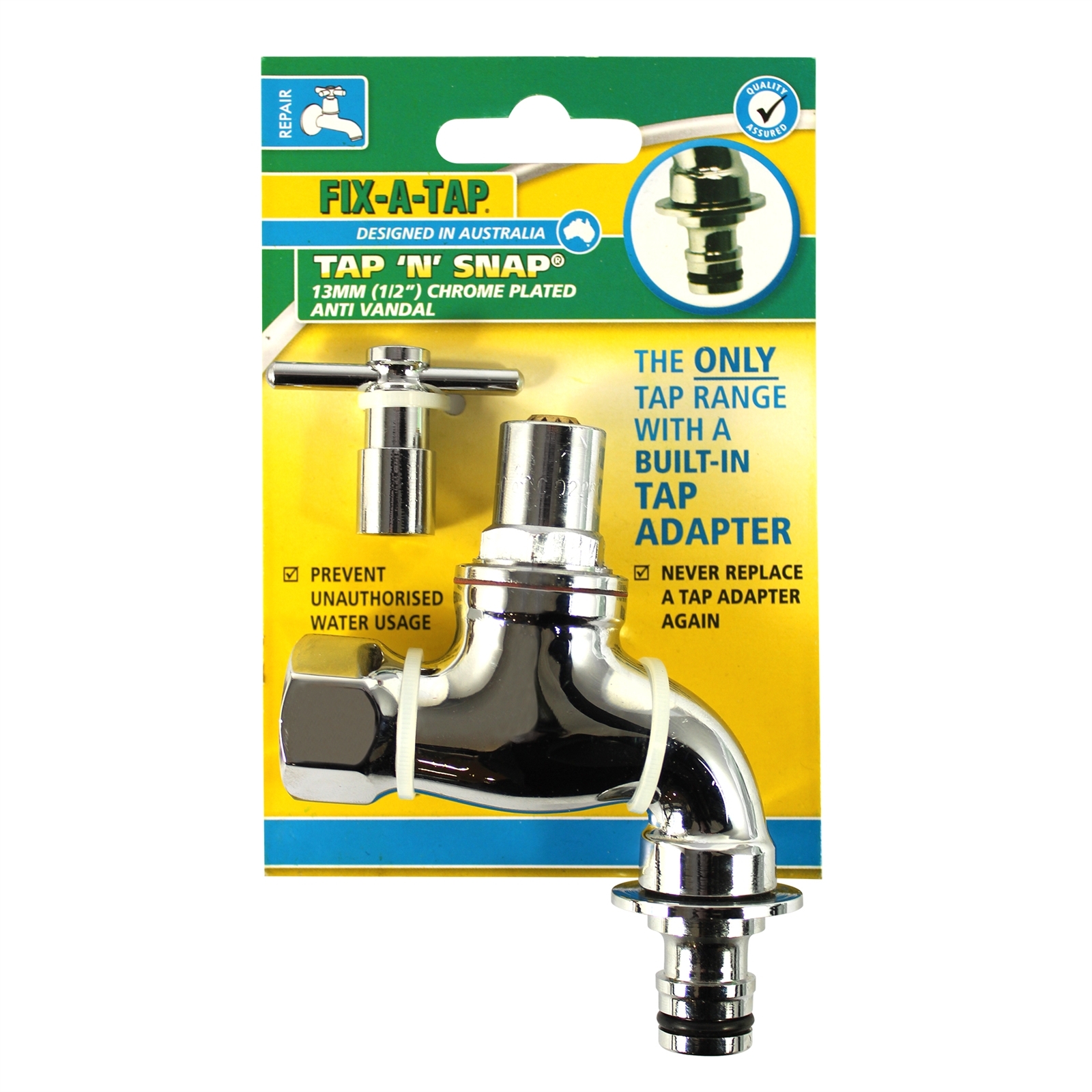FIXATAP 13mm 1/2" Tap N Snap Chrome Plated Anti Vandal Tap Bunnings