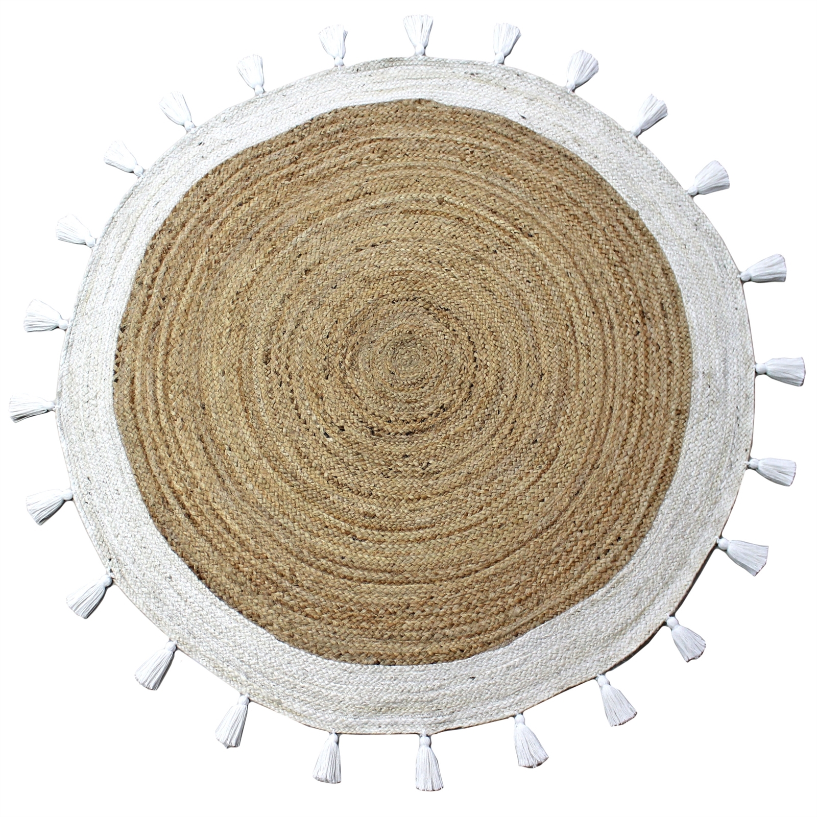 Home Bazar 120 x 120cm White & Natural Marrekesh Round Jute Rug