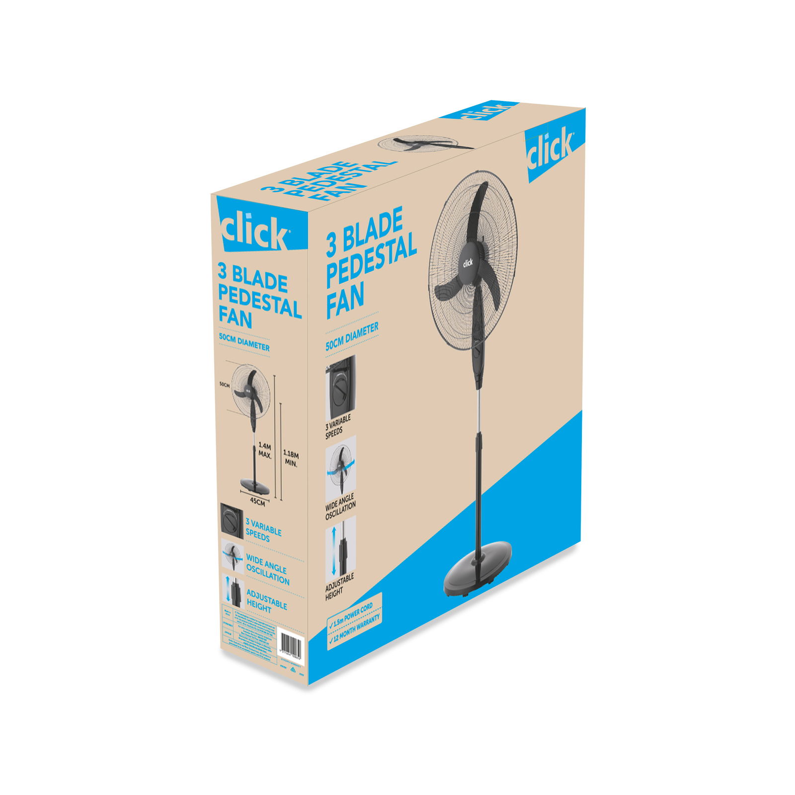 Click 50cm Black Pedestal Fan Bunnings Australia