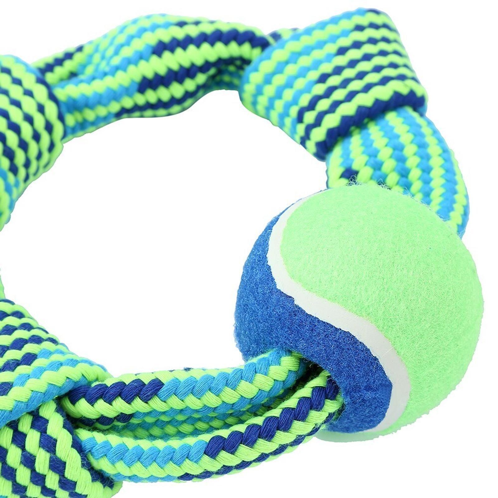 3x Paws & Claws 25cm TugOfWar Dog Squeaky Toy Rope Ring w/ Tennis