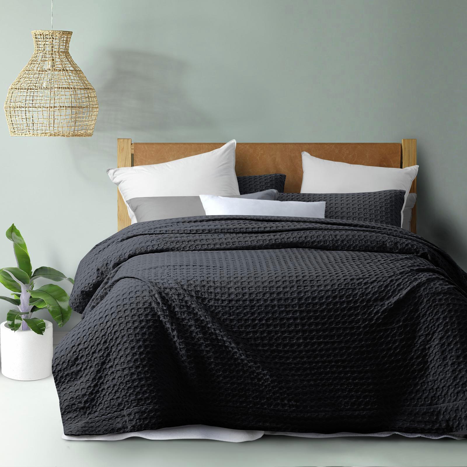 Dreamaker Cotton Waffle Quilt Cover Set Charcoal King Bed Bunnings
